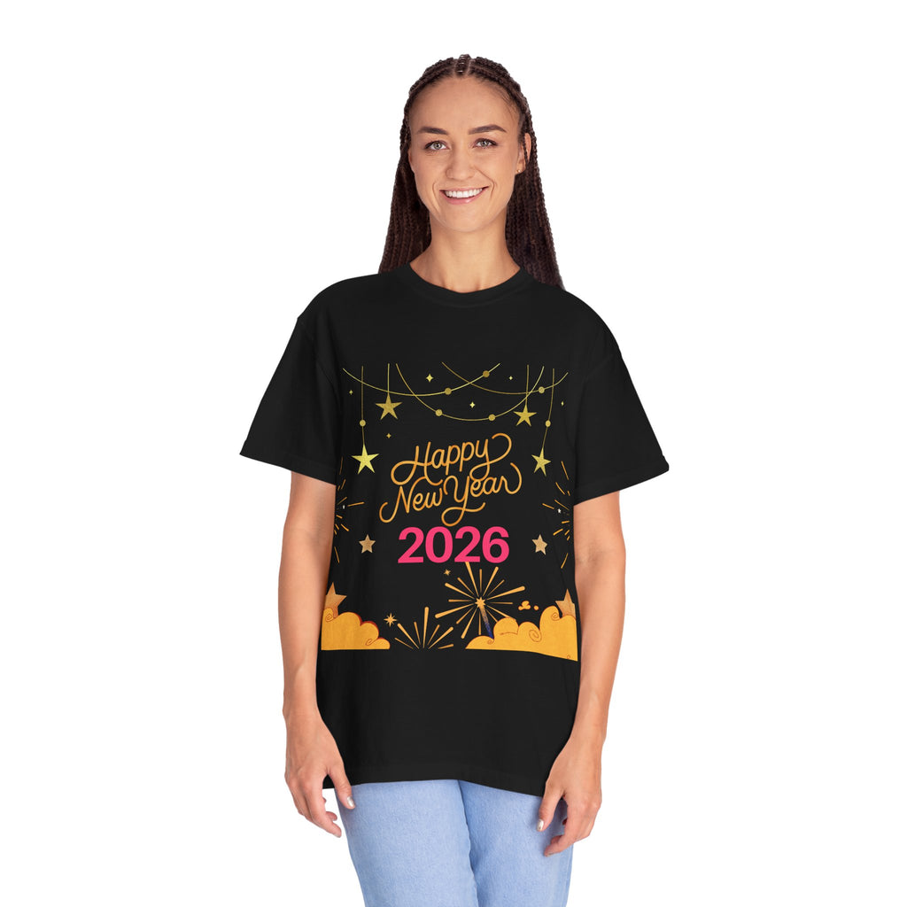 New Year Celebration T-Shirt | Unisex Garment-Dyed Tee with Happy New Year 2026 Design, Festive Apparel, Holiday Gift, Party Wear