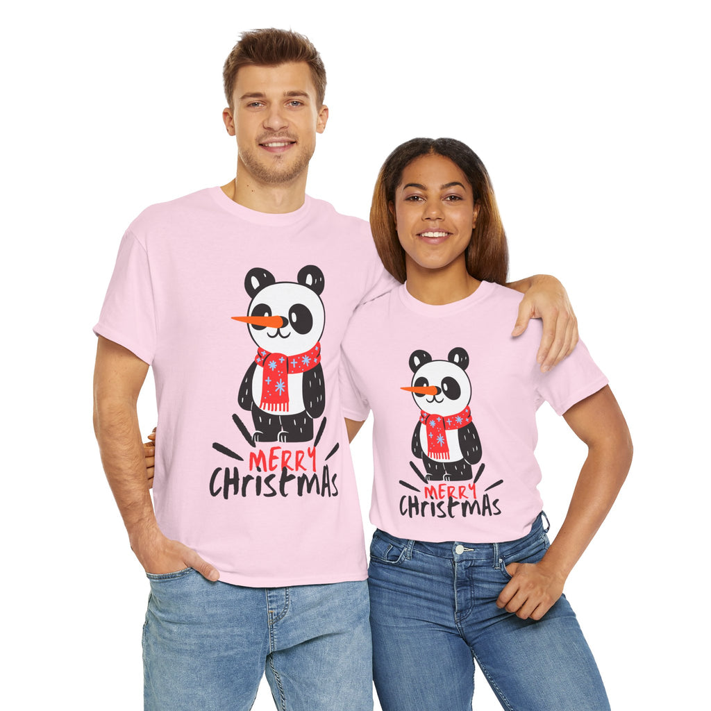 Cute Merry Christmas Panda Tee for Holiday Cheer, Unisex Cotton T-Shirt, Fun Gift for Him & Her, Christmas Apparel, Winter Gathering