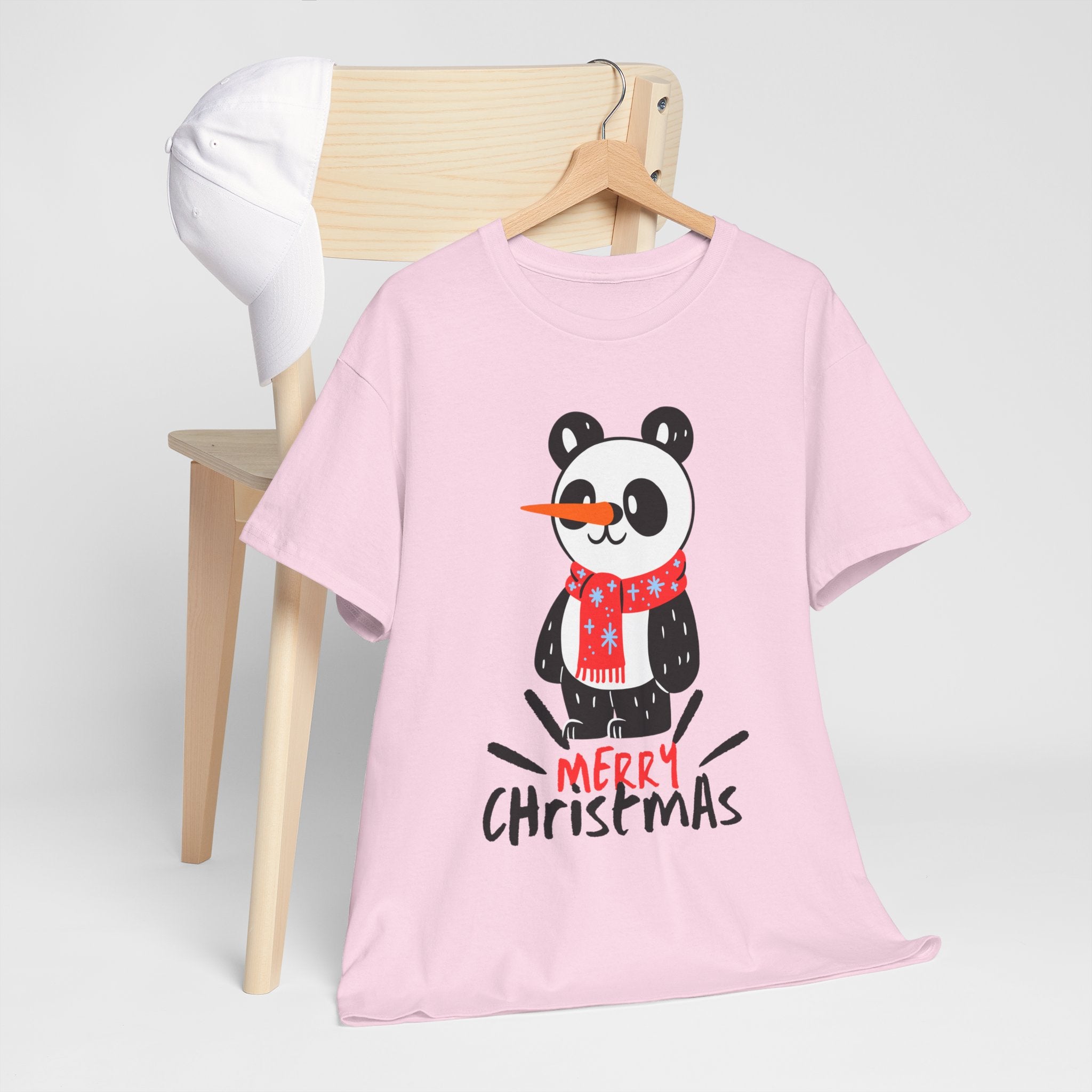 Cute Merry Christmas Panda Tee for Holiday Cheer, Unisex Cotton T-Shirt, Fun Gift for Him & Her, Christmas Apparel, Winter Gathering