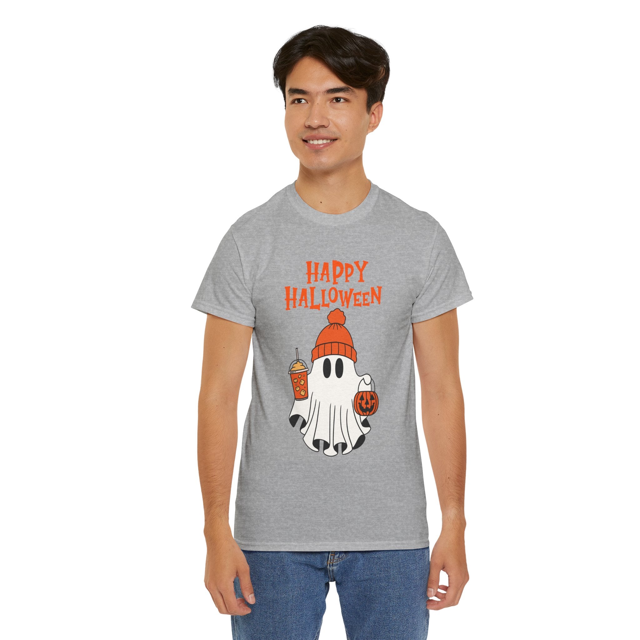 Happy Halloween Ghost Tee, Unisex Cotton T-Shirt, Halloween Apparel, Fall Fashion, Cute Halloween Gift, Ghost Tee