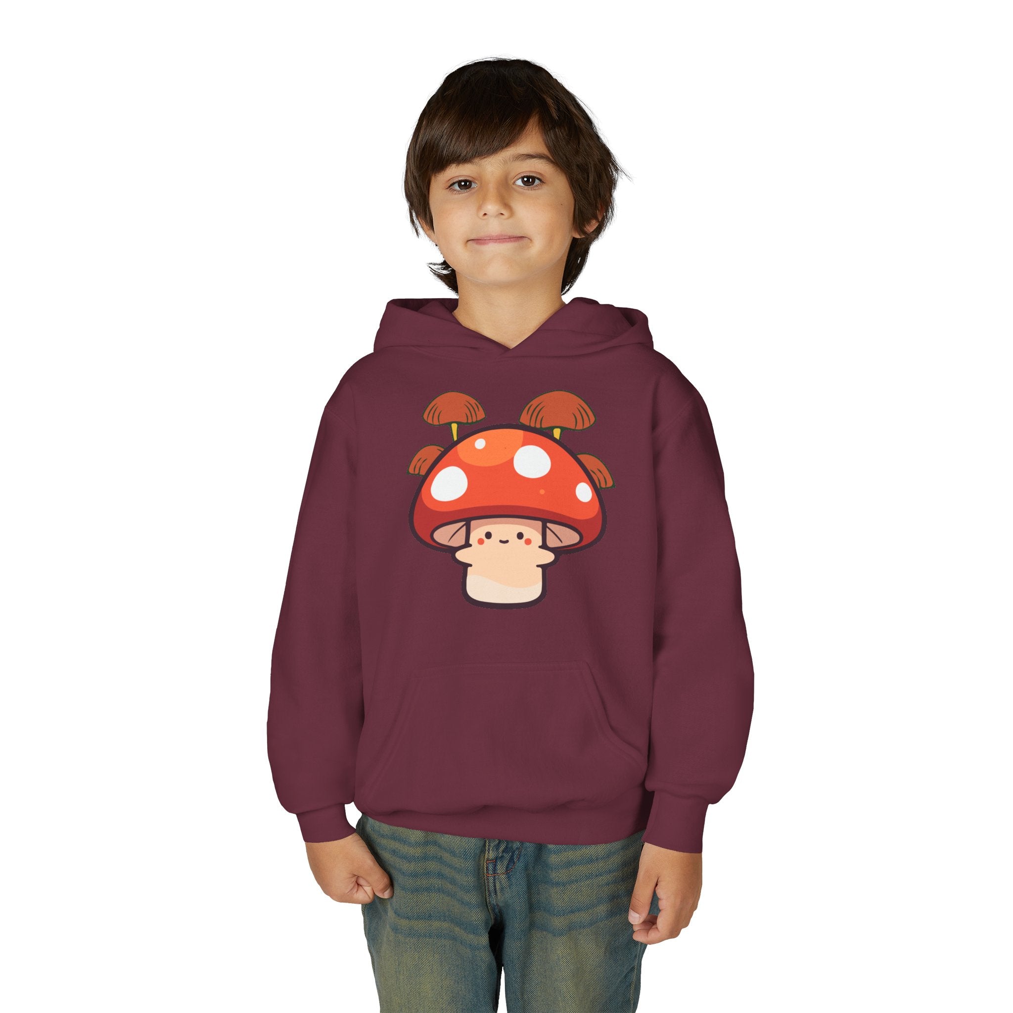 Cute Mushroom Youth Hoodie, Cozy Mushroom Sweatshirt for Kids, Perfect for Fall, Gifts for Young Nature Lovers, Fun Casual Wear