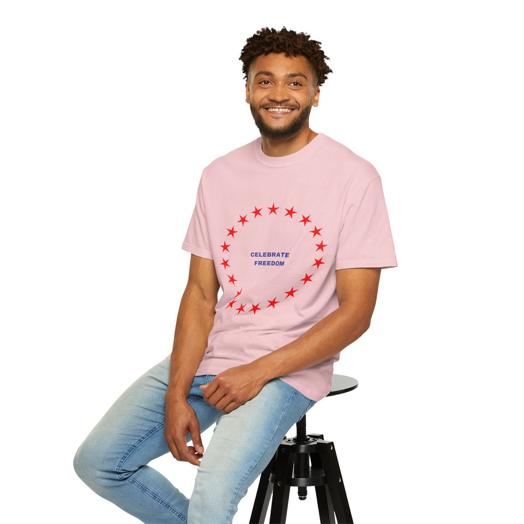 Celebrate Freedom Garment-Dyed T-shirt, Unisex Tee, Casual Wear, Patriotic Gift, July 4th, Comfortable Fashion