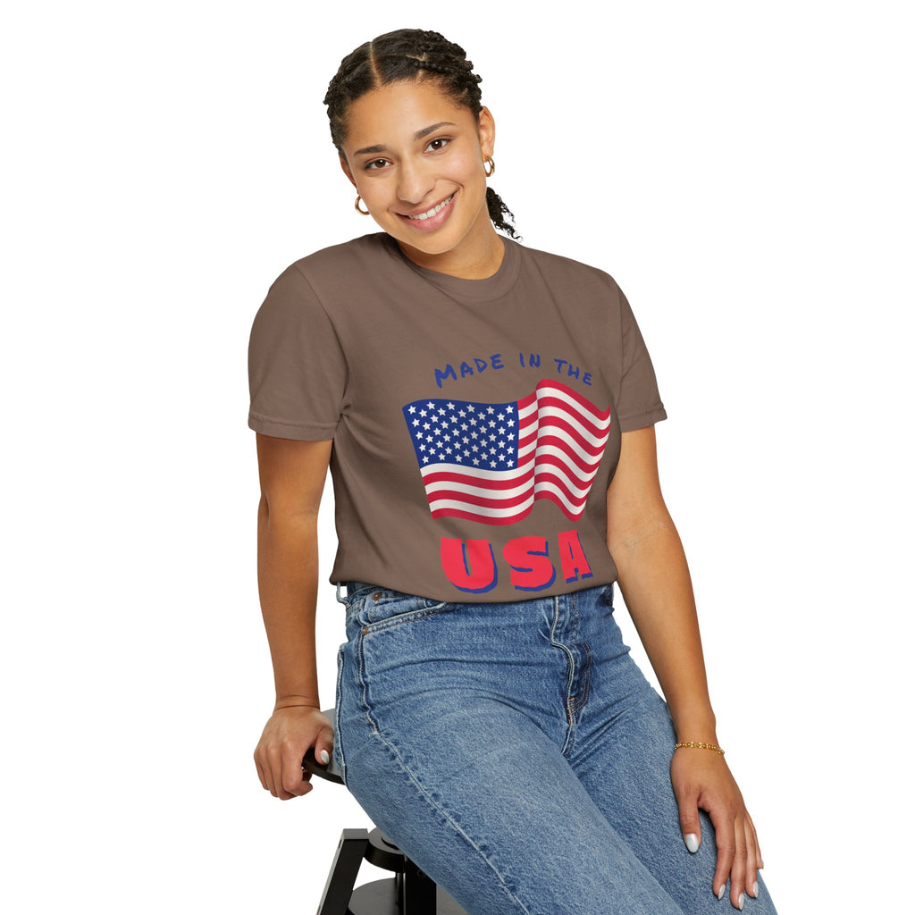 Patriotic T-Shirt for Celebrations, Made in the USA Tee, Unisex Garment-Dyed Shirt, July 4th Apparel, Red White Blue Tee