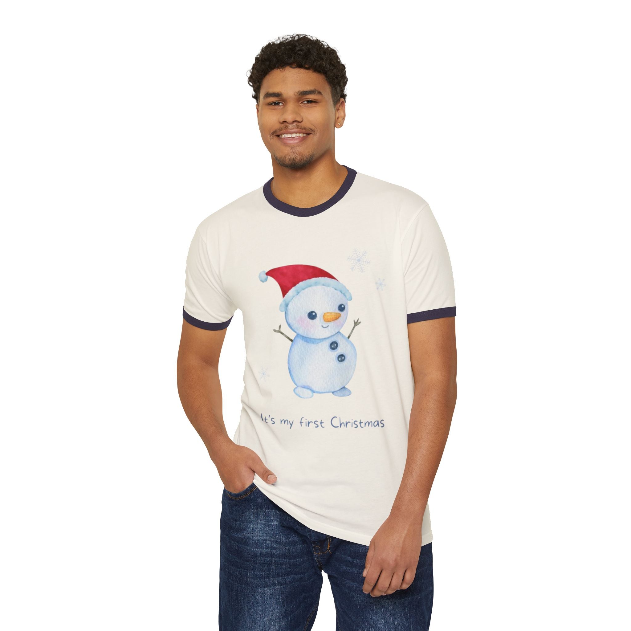 Snowman First Christmas T-Shirt, Cute Holiday Tee, Baby's 1st Christmas Outfit, Unisex Cotton Ringer Shirt, Christmas Gift for Kids