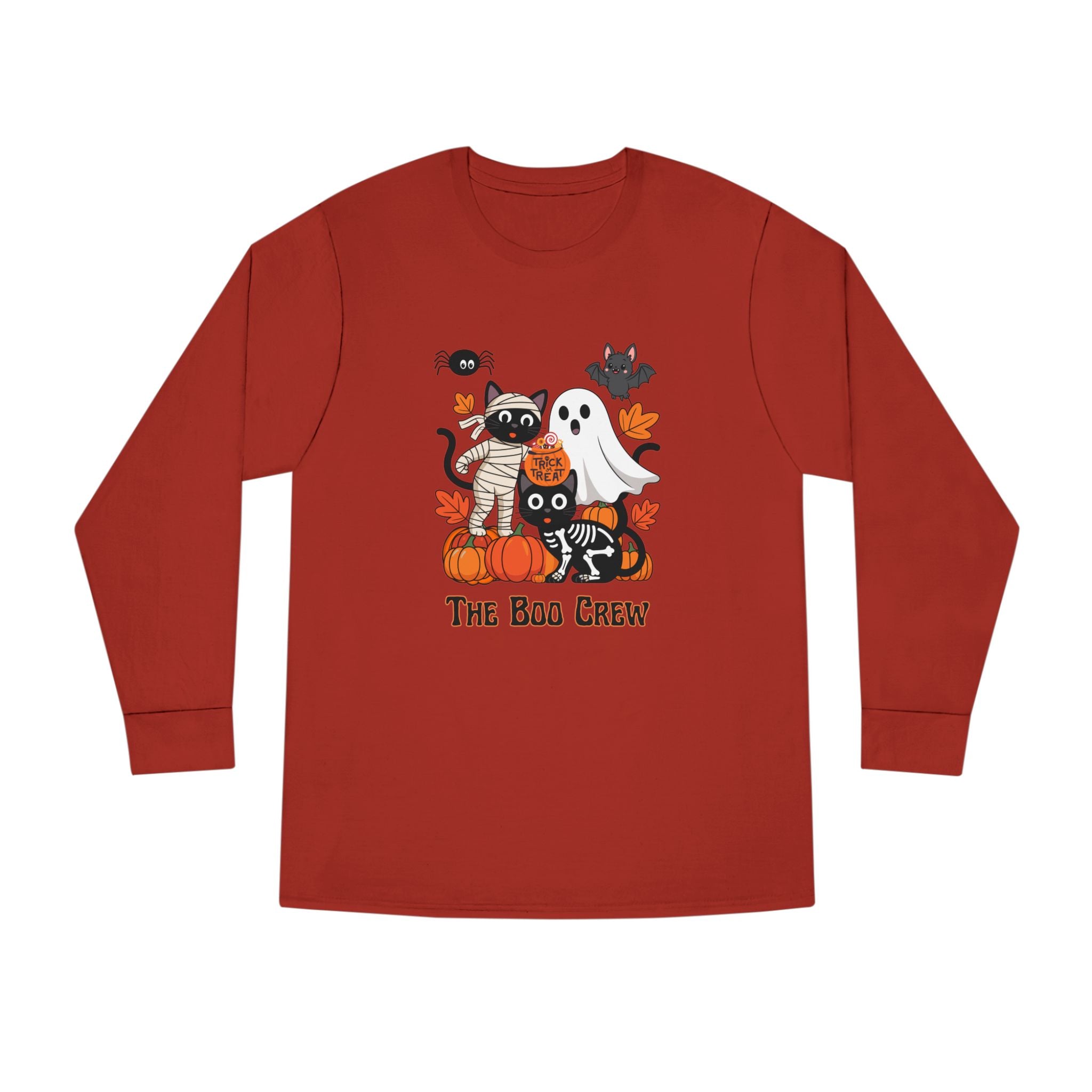 Halloween Long Sleeve Tee, Boo Crew Shirt, Cat Ghost Top, Fall Apparel, Spooky Season Clothing, Kids Halloween Outfit
