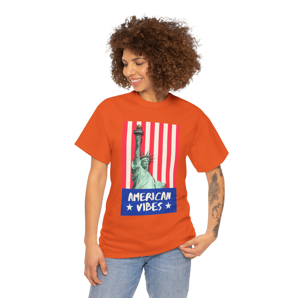 American Vibes Unisex Heavy Cotton Tee, Patriotic Shirt, Gift for Veterans, Independence Day Apparel, Summer Casual Wear