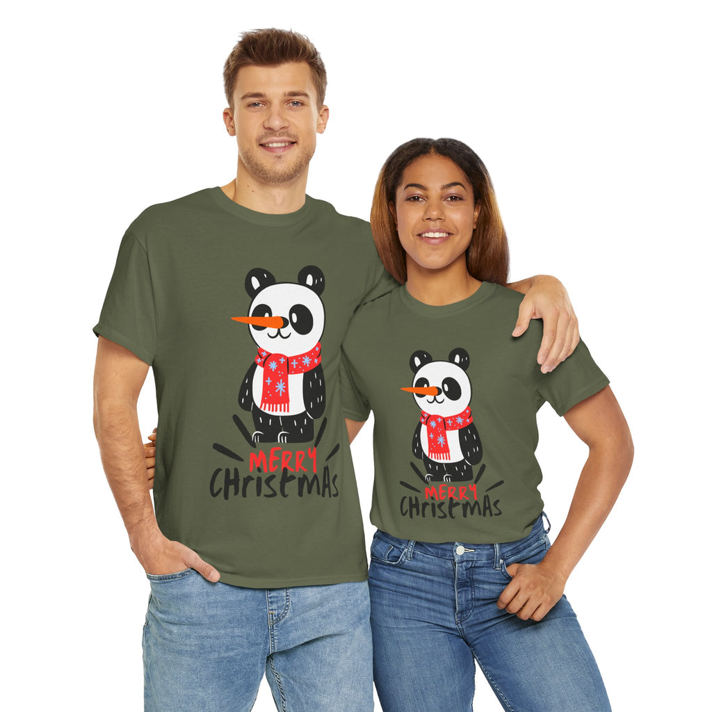Cute Merry Christmas Panda Tee for Holiday Cheer, Unisex Cotton T-Shirt, Fun Gift for Him & Her, Christmas Apparel, Winter Gathering