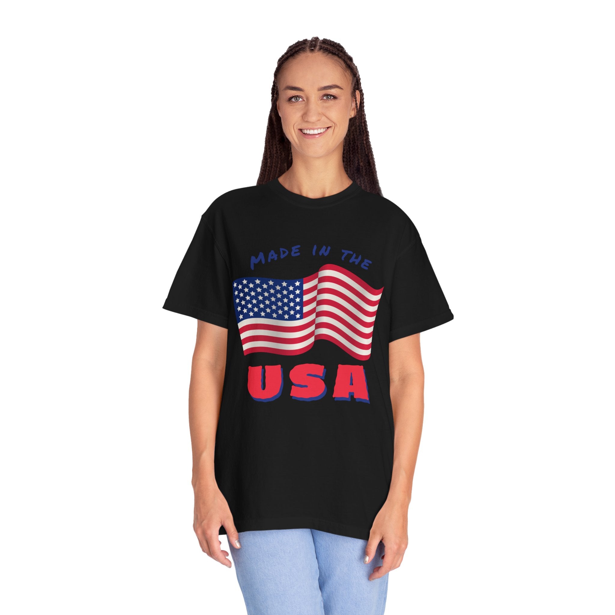 Patriotic T-Shirt for Celebrations, Made in the USA Tee, Unisex Garment-Dyed Shirt, July 4th Apparel, Red White Blue Tee