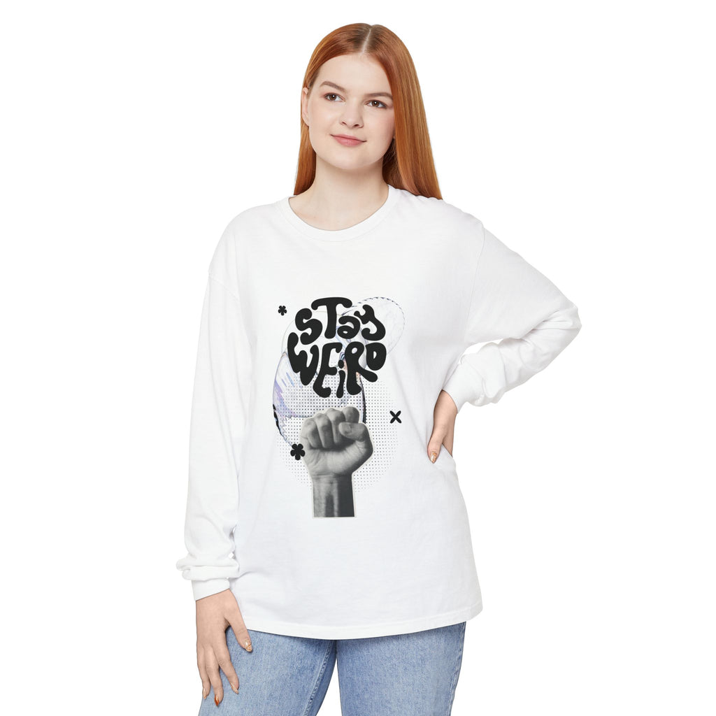 Unisex Long Sleeve T-Shirt with Stay Weird Graphic, Trendy Apparel, Casual Wear, Gift for Creative Souls, Summer Tee, Unique Style