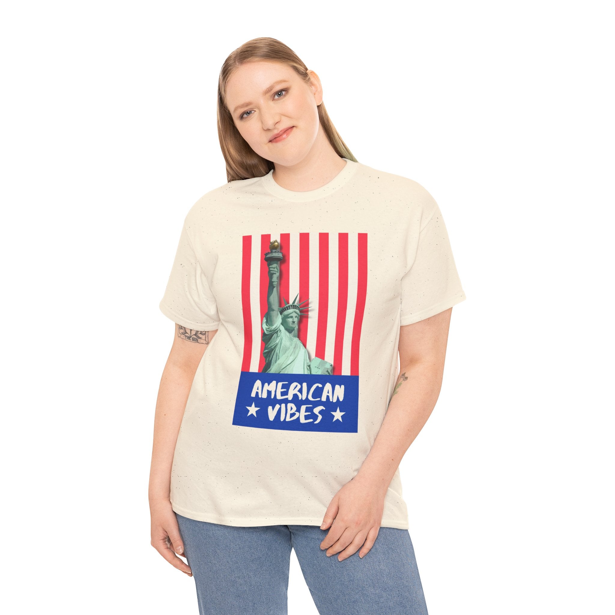 American Vibes Unisex Heavy Cotton Tee, Patriotic Shirt, Gift for Veterans, Independence Day Apparel, Summer Casual Wear