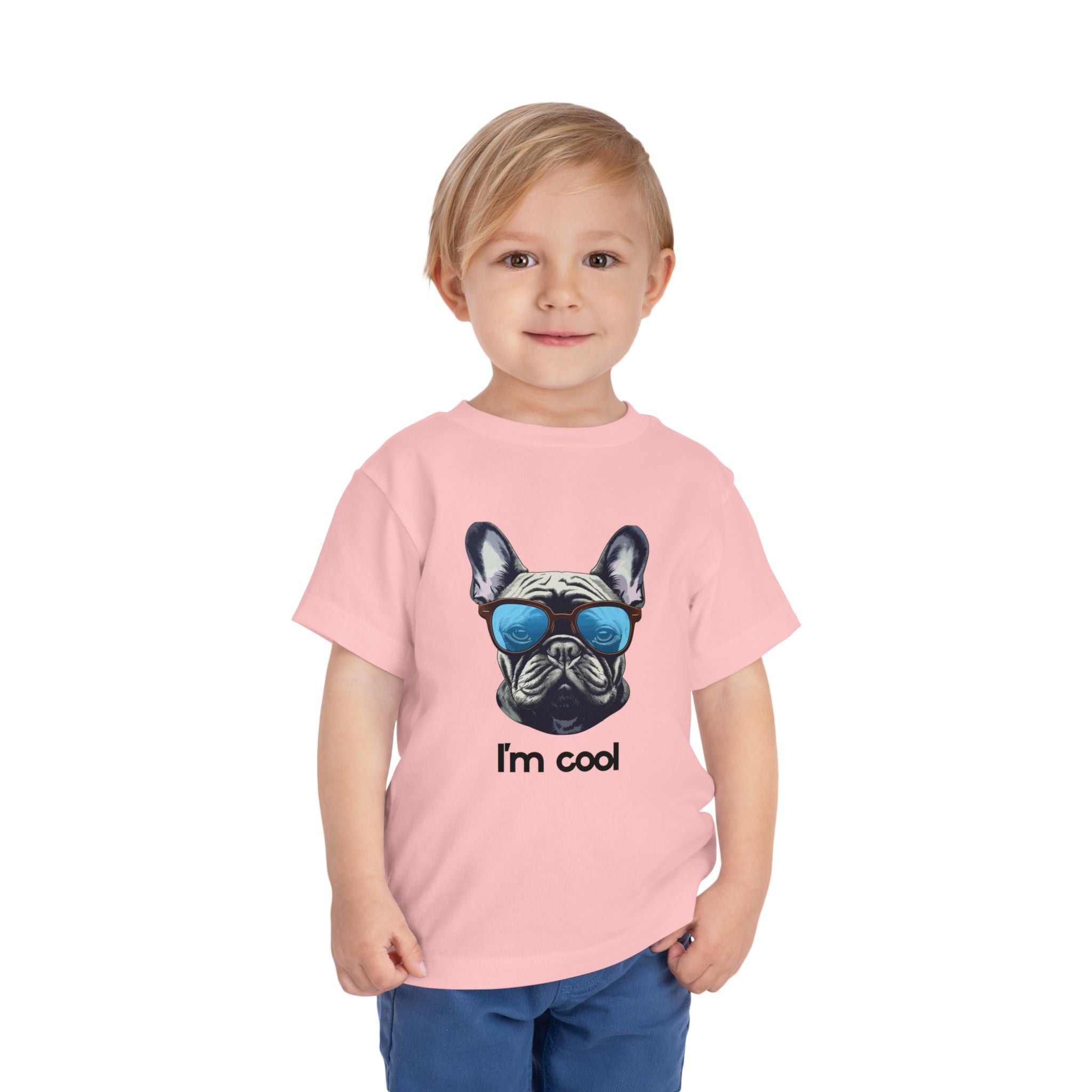 Cool French Bulldog Toddler Tee, I'm Cool Shirt, Kids Summer Tee, Pet Lover Gift, Cute Toddler Outfit