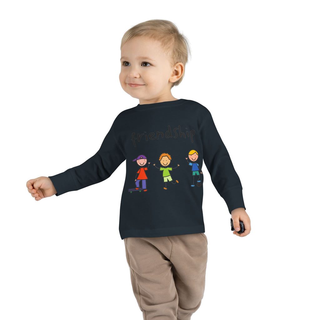 Toddler Long Sleeve Tee - Cute Cartoon Friendship Shirt for Kids, Perfect Birthday Gift, Playtime Comfort, Toddler Apparel