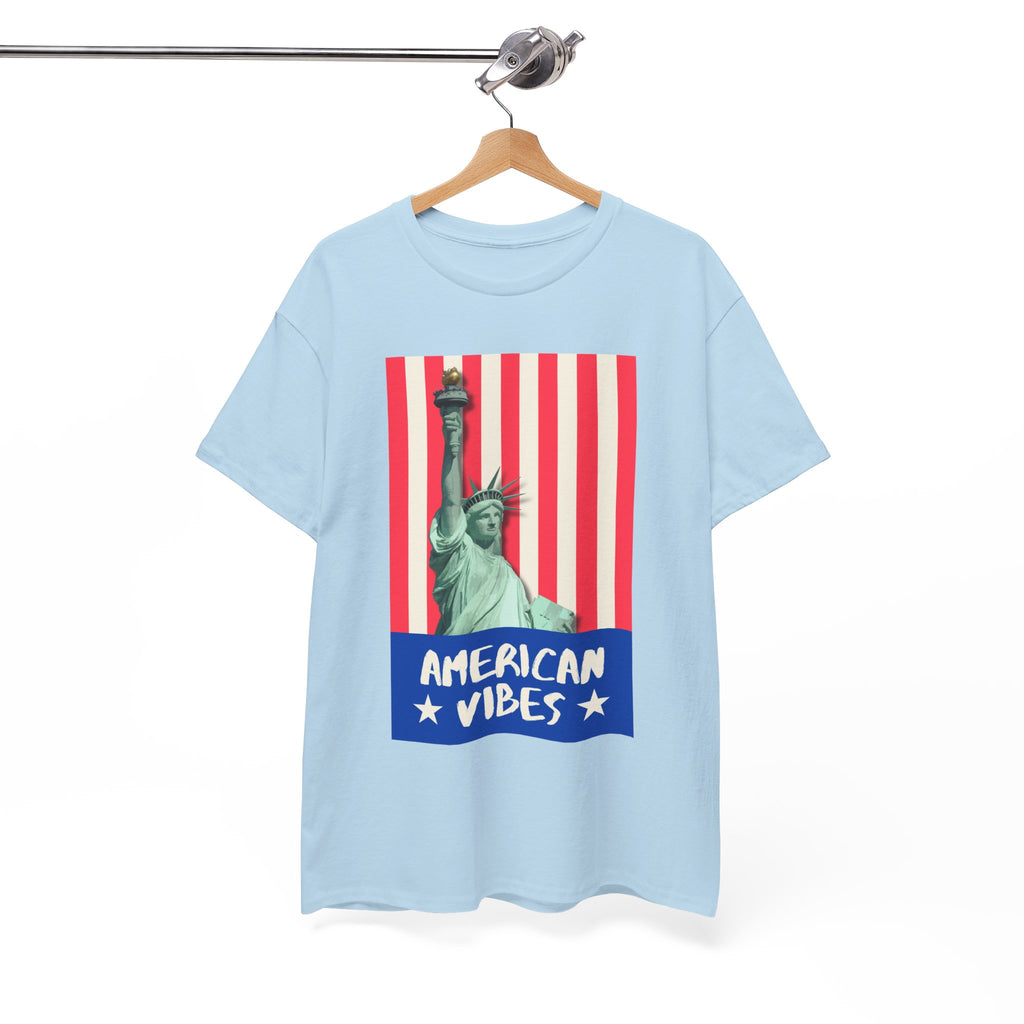 American Vibes Unisex Heavy Cotton Tee, Patriotic Shirt, Gift for Veterans, Independence Day Apparel, Summer Casual Wear