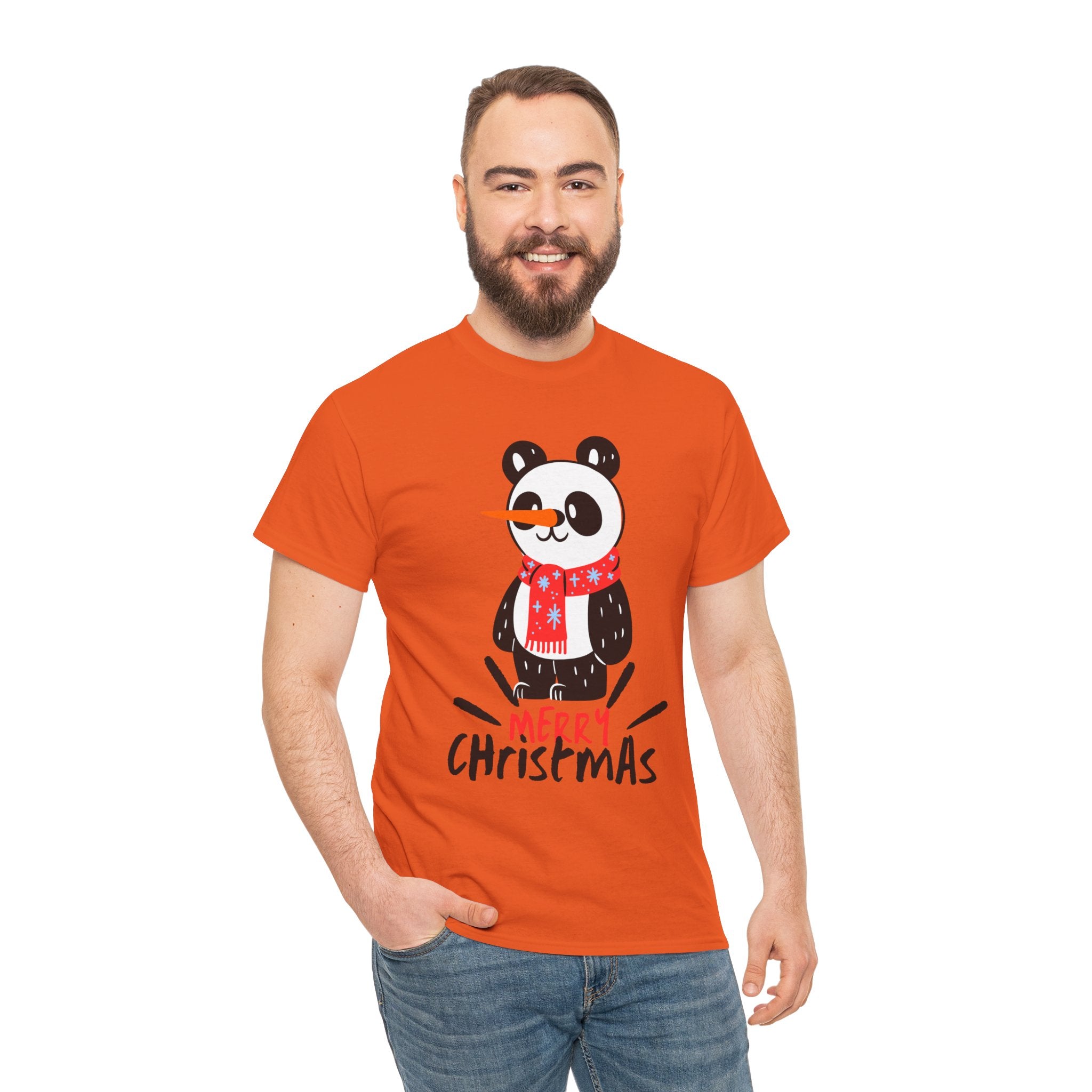 Cute Merry Christmas Panda Tee for Holiday Cheer, Unisex Cotton T-Shirt, Fun Gift for Him & Her, Christmas Apparel, Winter Gathering
