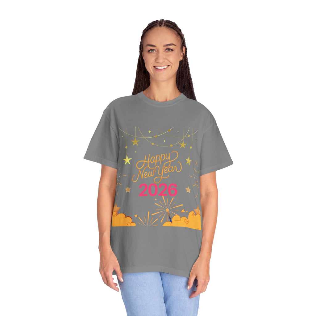 New Year Celebration T-Shirt | Unisex Garment-Dyed Tee with Happy New Year 2026 Design, Festive Apparel, Holiday Gift, Party Wear