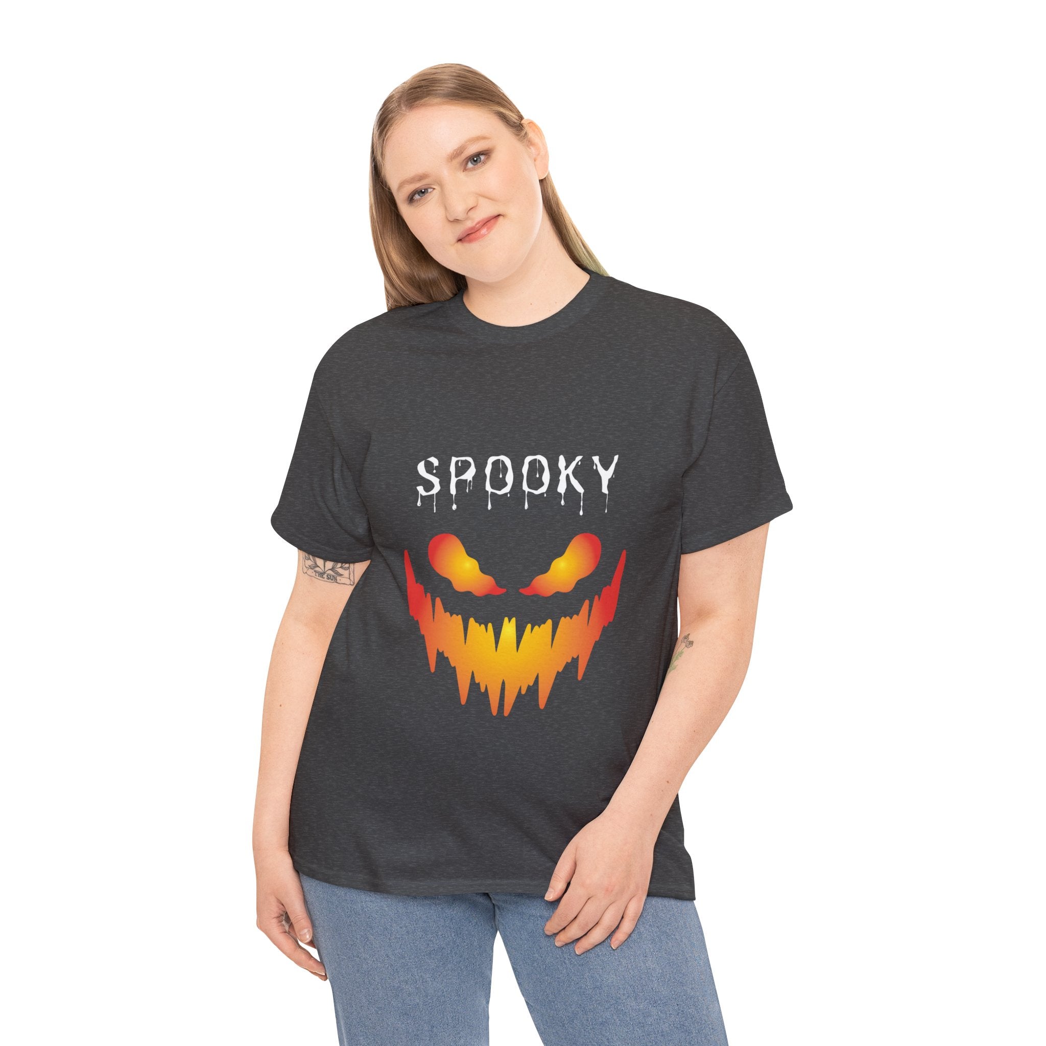 Spooky Unisex Heavy Cotton Tee - Halloween Shirt, Goth Fashion, Casual Wear, Festival Tee, Gift for Horror Fans