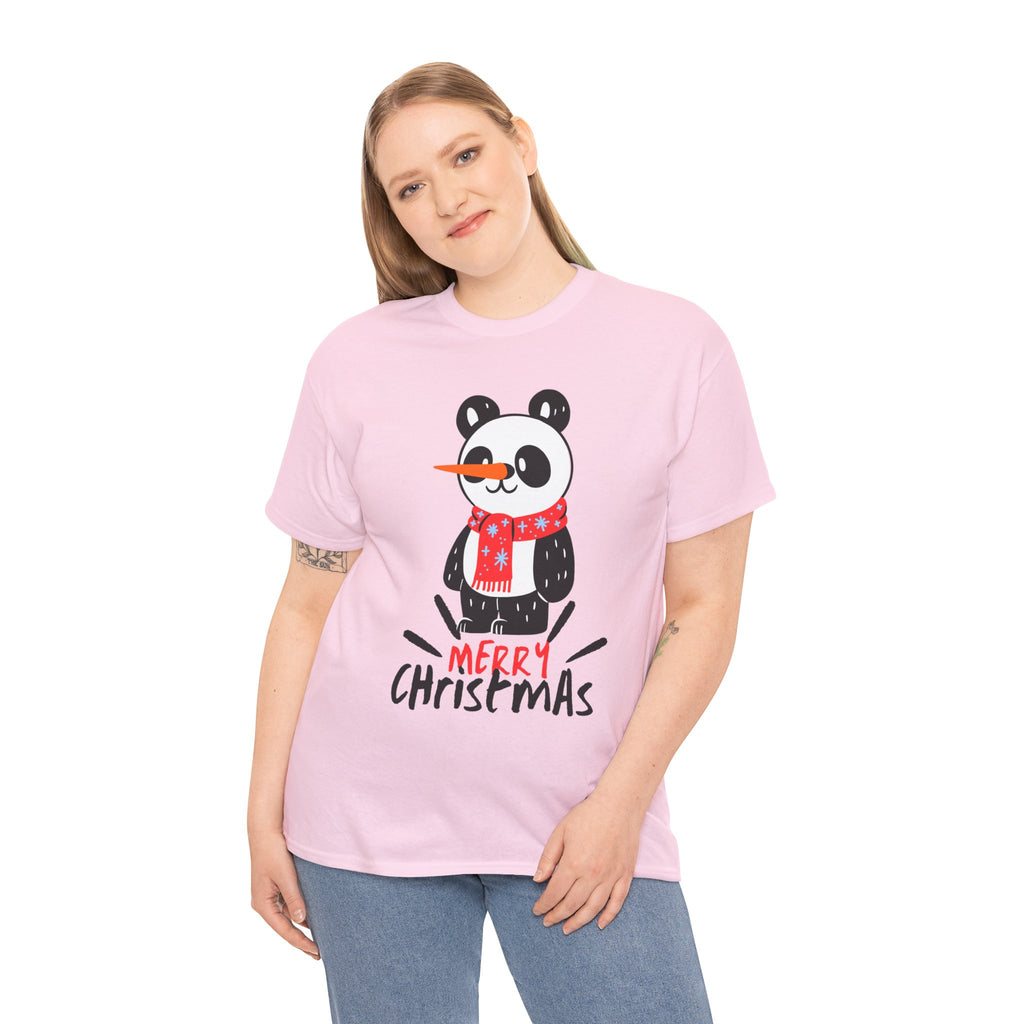 Cute Merry Christmas Panda Tee for Holiday Cheer, Unisex Cotton T-Shirt, Fun Gift for Him & Her, Christmas Apparel, Winter Gathering