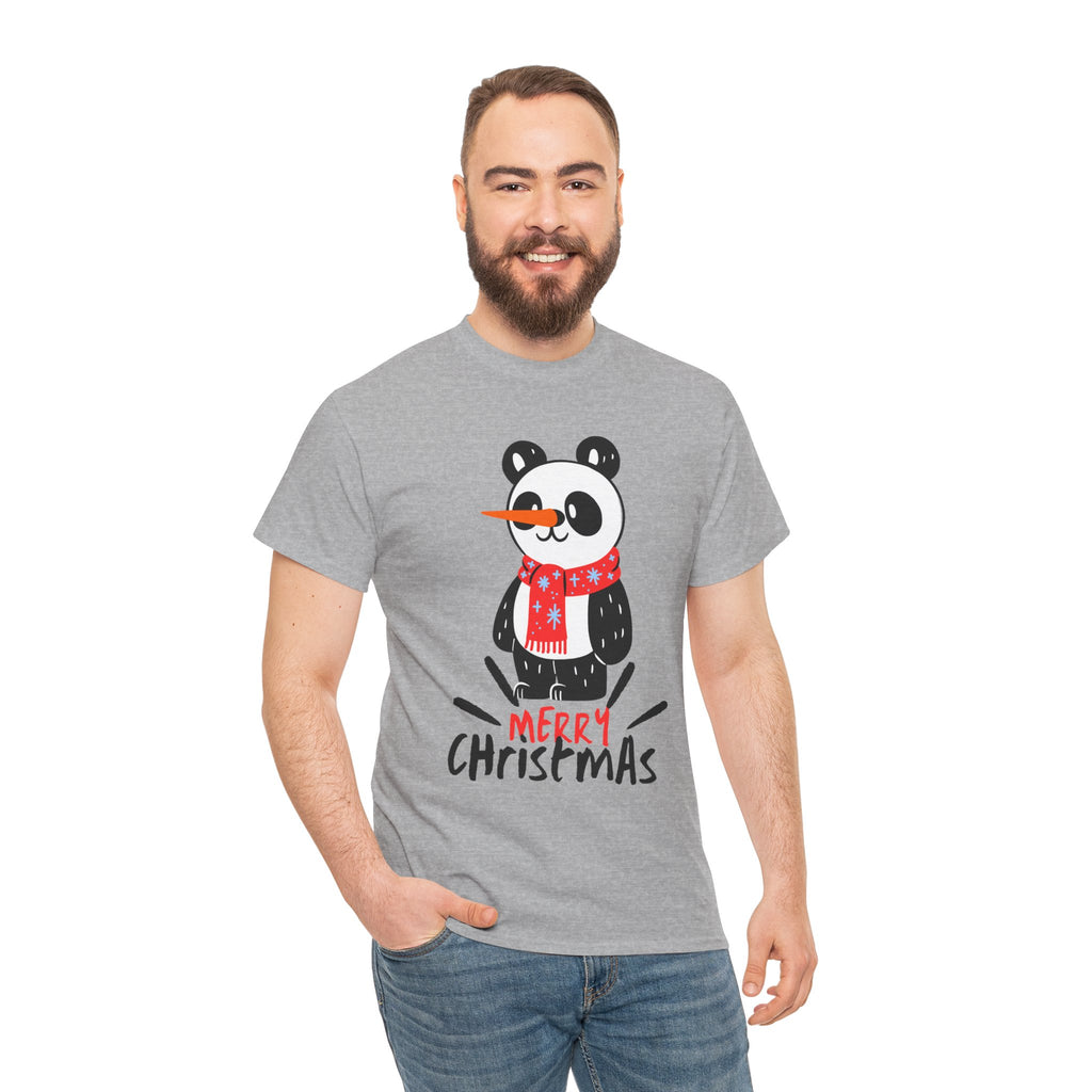 Cute Merry Christmas Panda Tee for Holiday Cheer, Unisex Cotton T-Shirt, Fun Gift for Him & Her, Christmas Apparel, Winter Gathering