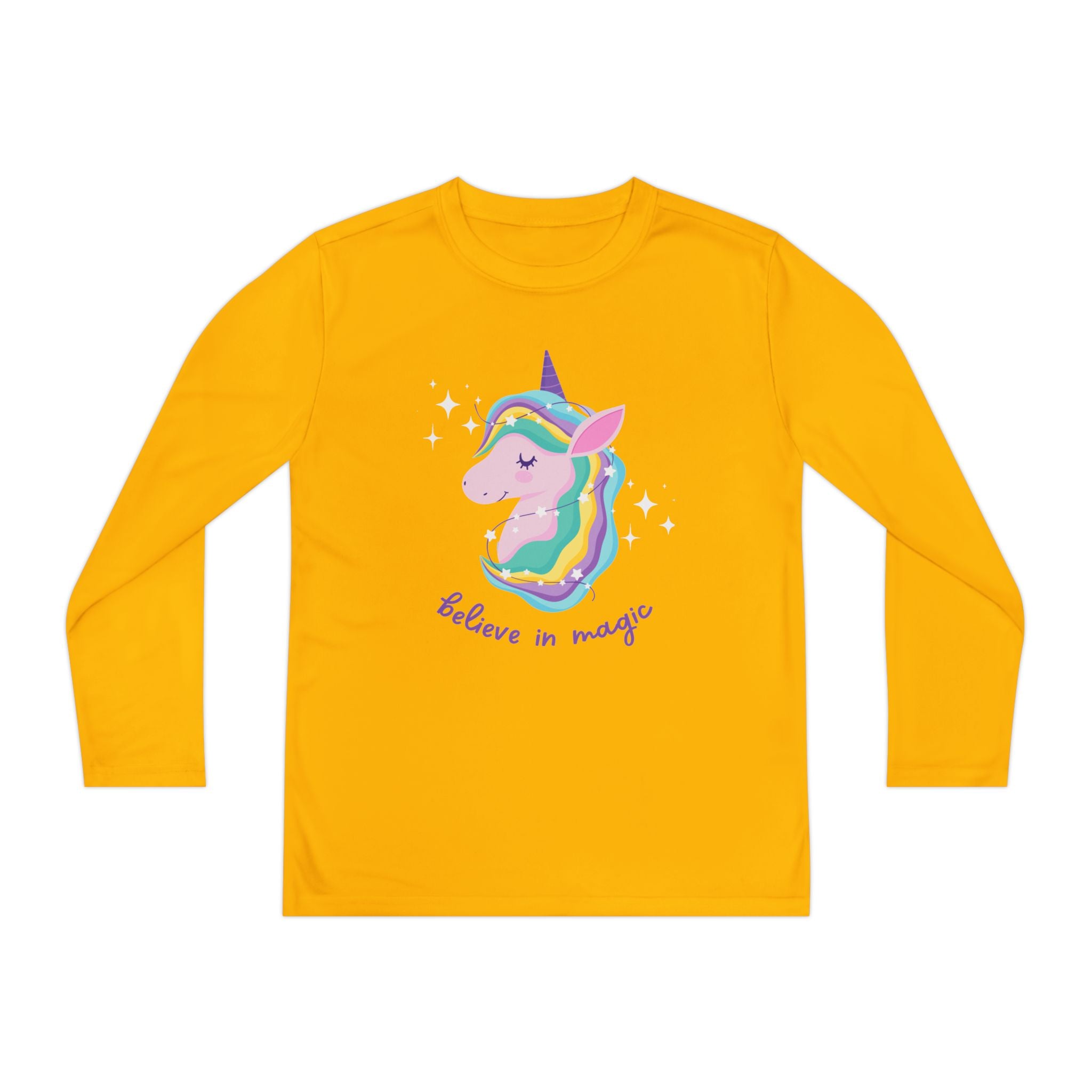 Youth Long Sleeve Unicorn Tee - Believe in Magic, Kids' Shirt, Unicorn Gifts, Birthday Outfit, Casual Wear, Rainbow Design