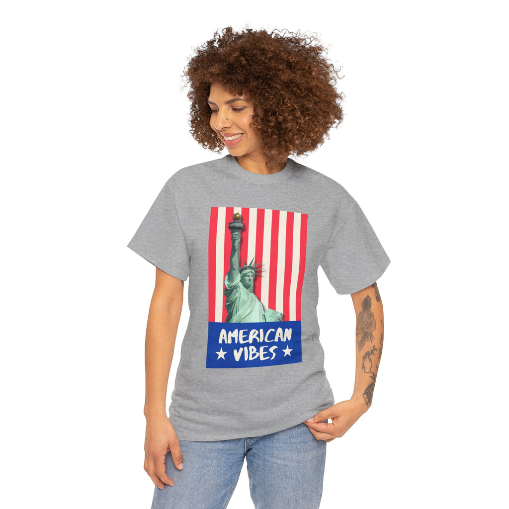 American Vibes Unisex Heavy Cotton Tee, Patriotic Shirt, Gift for Veterans, Independence Day Apparel, Summer Casual Wear