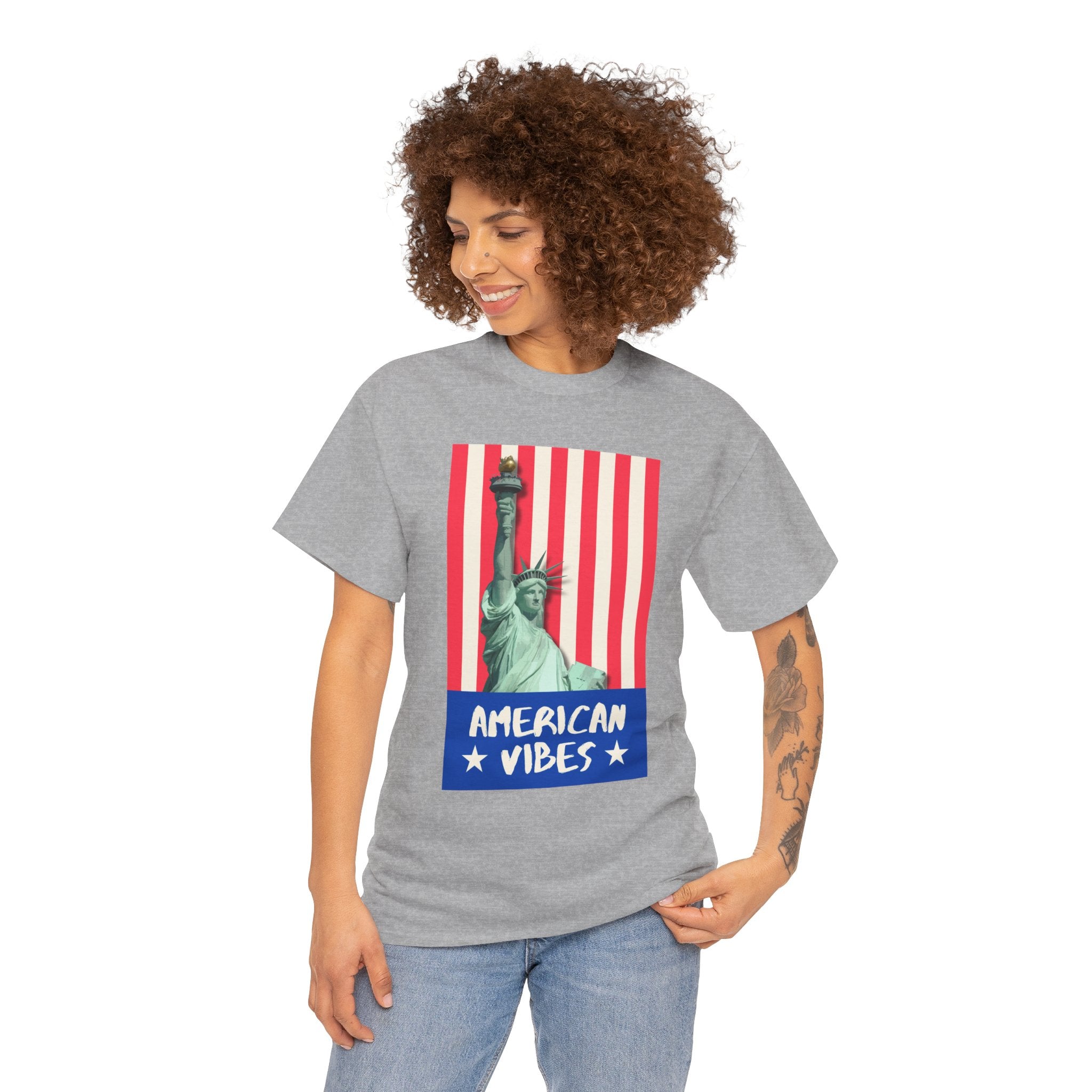 American Vibes Unisex Heavy Cotton Tee, Patriotic Shirt, Gift for Veterans, Independence Day Apparel, Summer Casual Wear
