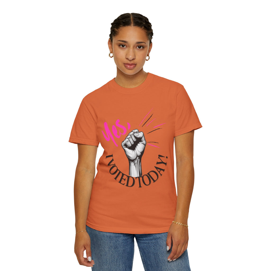 Empowering Voting T-shirt, Yes I Voted Today Tee, Unisex Garment-Dyed Shirt, Election Day Apparel, Civic Engagement Top