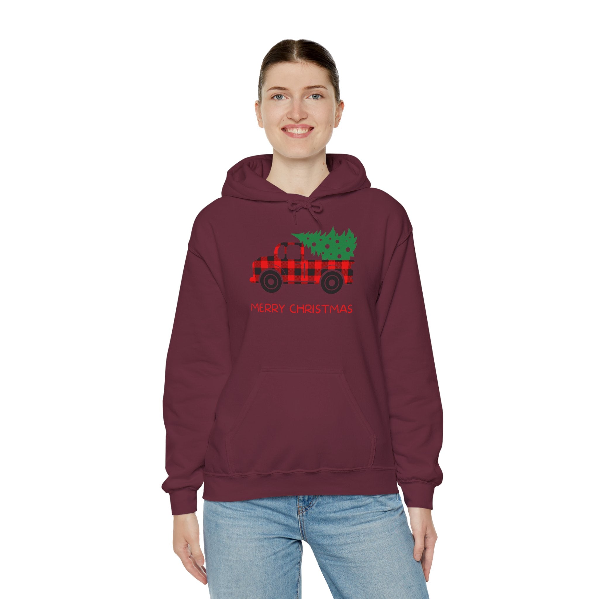 Merry Christmas Truck Hoodie, Festive Sweatshirt, Holiday Gift, Cozy Winter Apparel, Unisex Christmas Wear