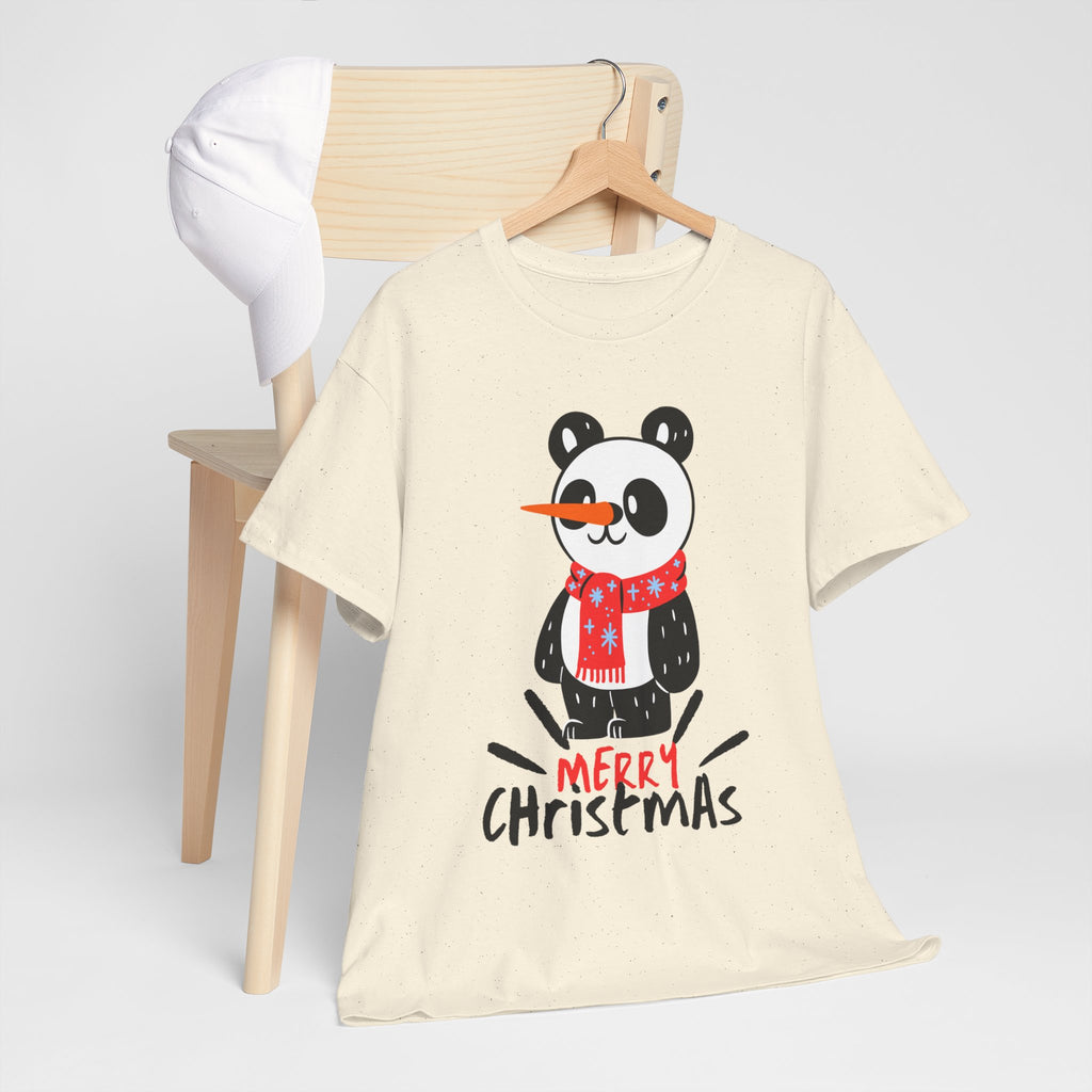 Cute Merry Christmas Panda Tee for Holiday Cheer, Unisex Cotton T-Shirt, Fun Gift for Him & Her, Christmas Apparel, Winter Gathering