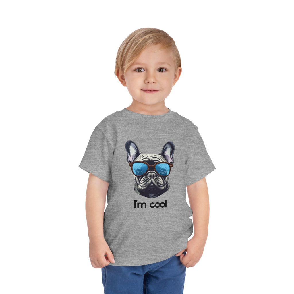 Cool French Bulldog Toddler Tee, I'm Cool Shirt, Kids Summer Tee, Pet Lover Gift, Cute Toddler Outfit