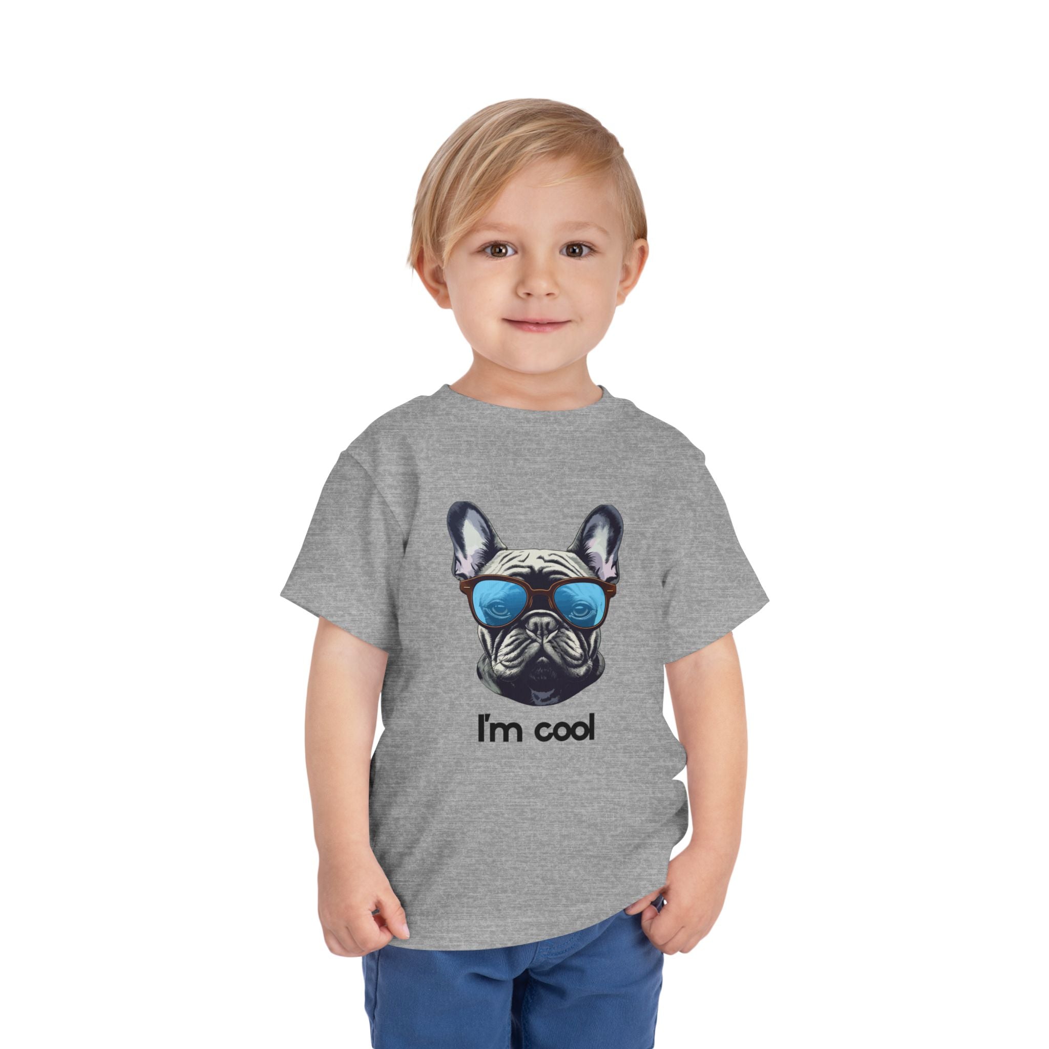 Cool French Bulldog Toddler Tee, I'm Cool Shirt, Kids Summer Tee, Pet Lover Gift, Cute Toddler Outfit