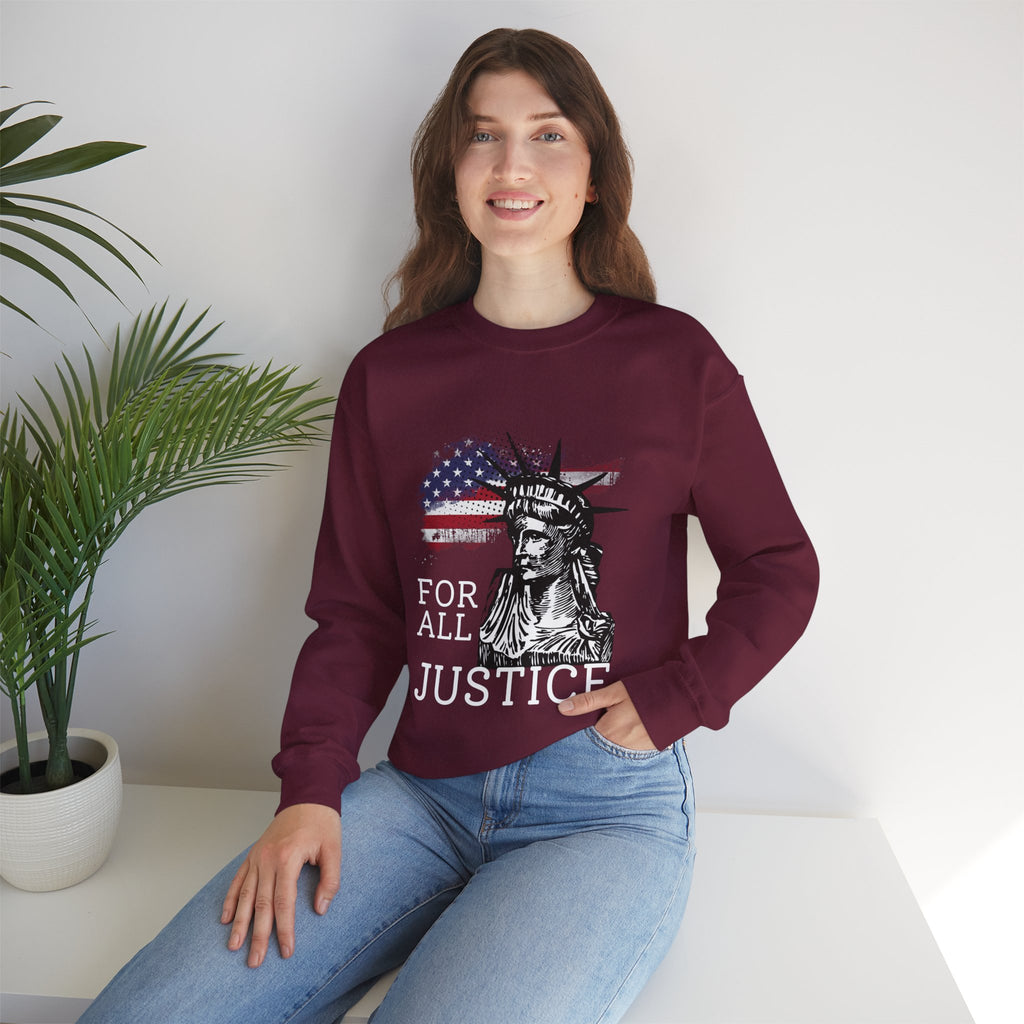 Justice Crewneck Sweatshirt - Unisex Heavy Blend, Patriotic Apparel, Comfortable Gift for Activists, USA Theme, Everyday Wear