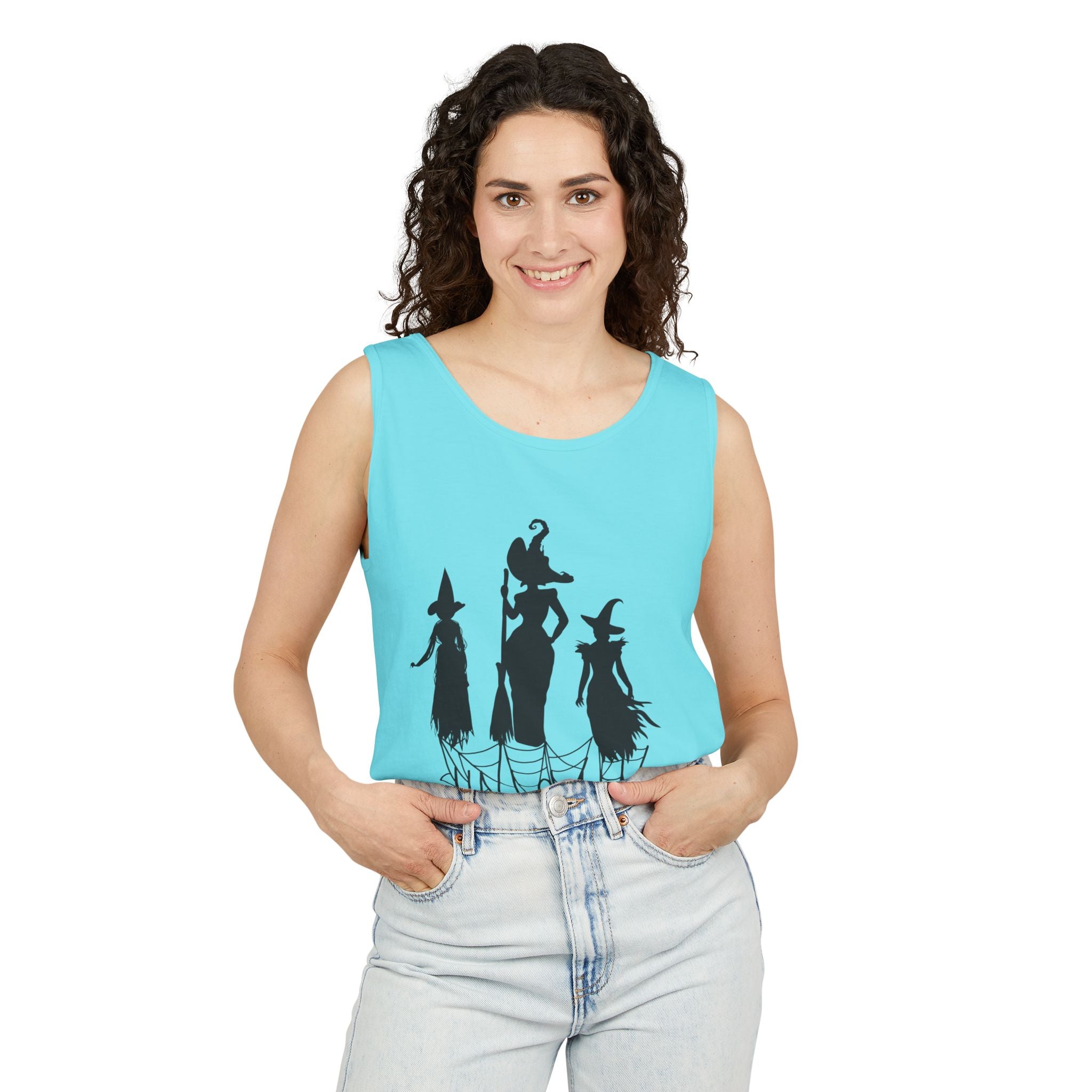 Halloween Witches Tank Top, Spooky Summer Shirt, Unisex Beach Wear, Fall Festival Apparel, Halloween Party Top
