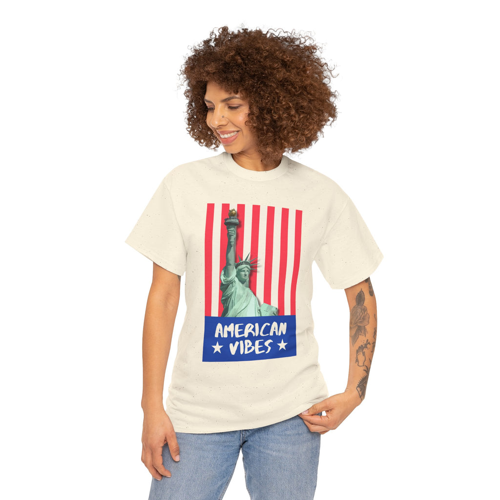 American Vibes Unisex Heavy Cotton Tee, Patriotic Shirt, Gift for Veterans, Independence Day Apparel, Summer Casual Wear