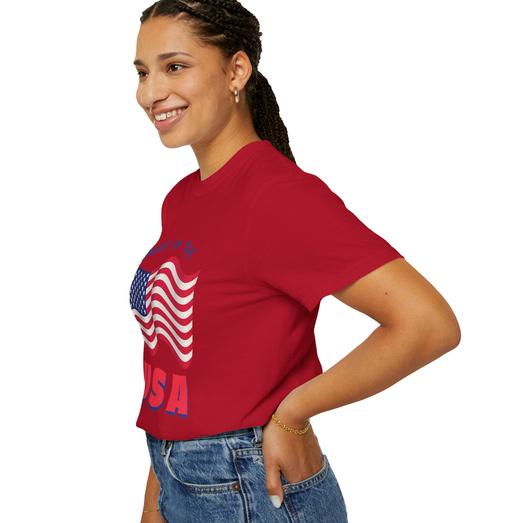 Patriotic T-Shirt for Celebrations, Made in the USA Tee, Unisex Garment-Dyed Shirt, July 4th Apparel, Red White Blue Tee