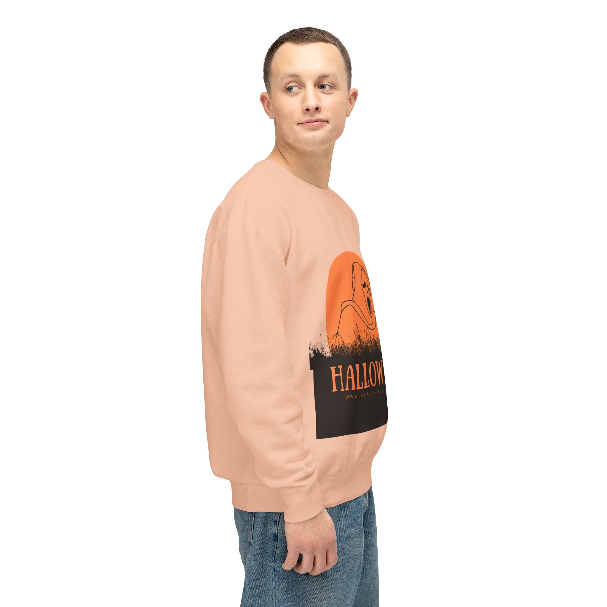 Halloween Ghost Unisex Lightweight Crewneck Sweatshirt, Fall Fashion, Cozy Gift, Halloween Party, Spooky Season Apparel