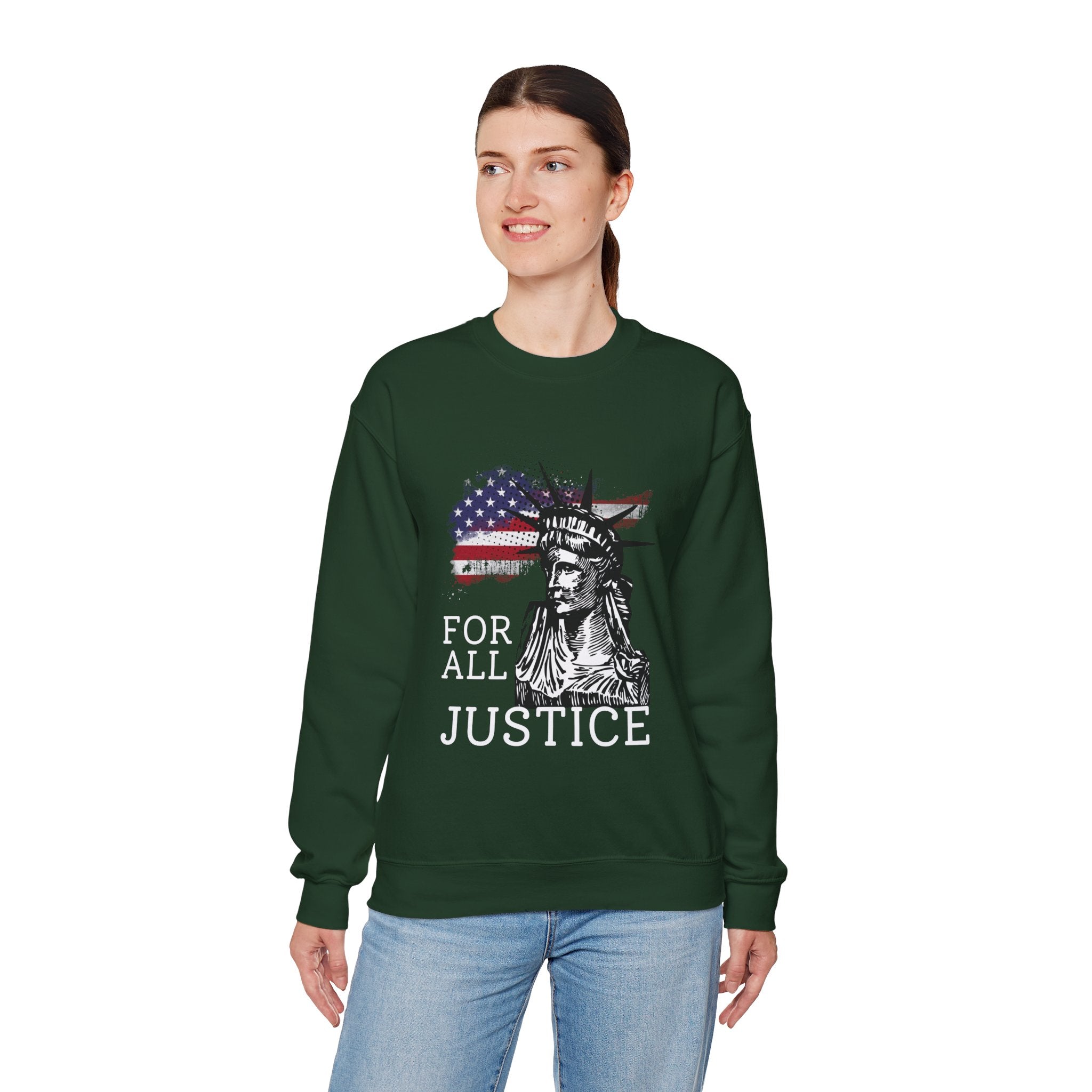 Justice Crewneck Sweatshirt - Unisex Heavy Blend, Patriotic Apparel, Comfortable Gift for Activists, USA Theme, Everyday Wear