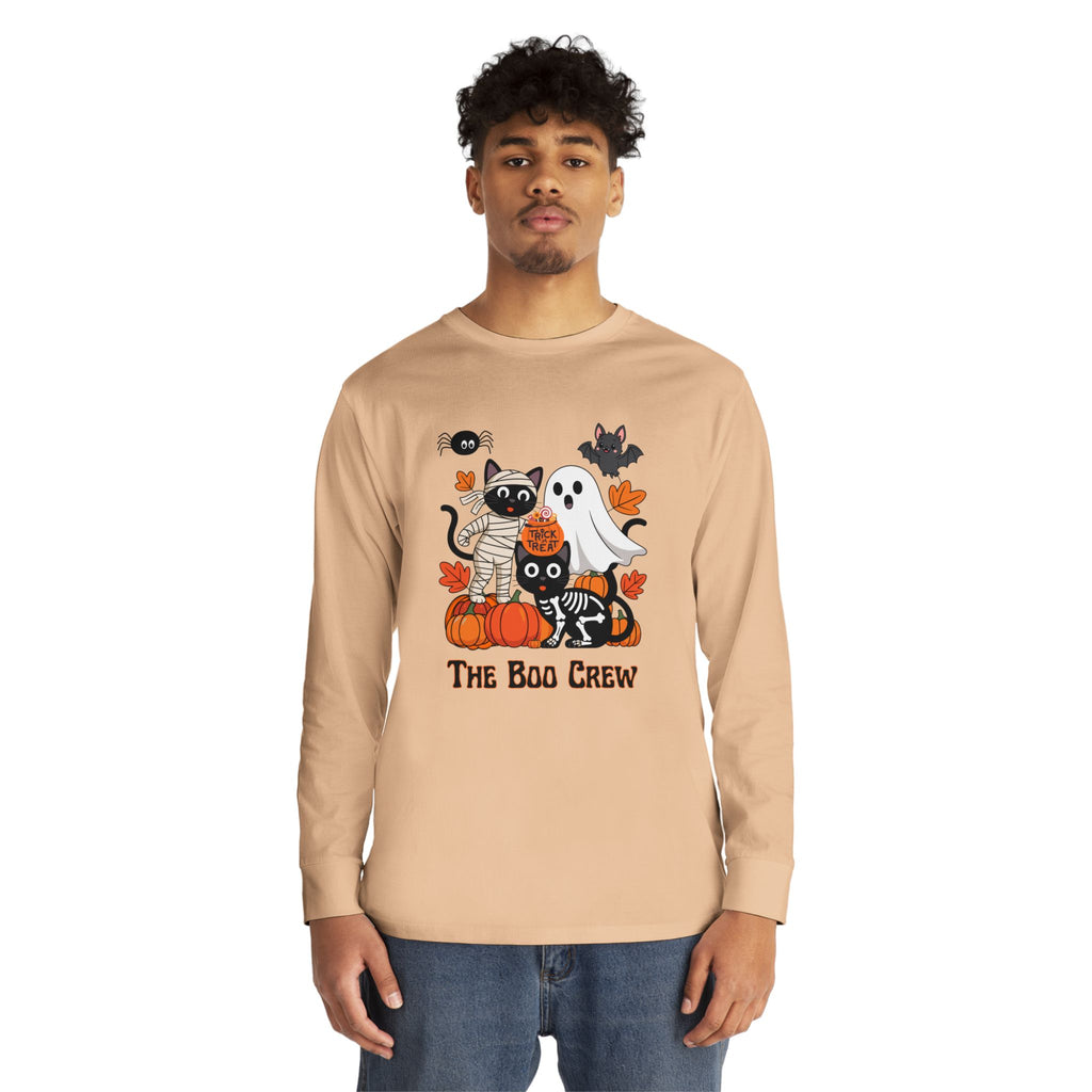 Halloween Long Sleeve Tee, Boo Crew Shirt, Cat Ghost Top, Fall Apparel, Spooky Season Clothing, Kids Halloween Outfit