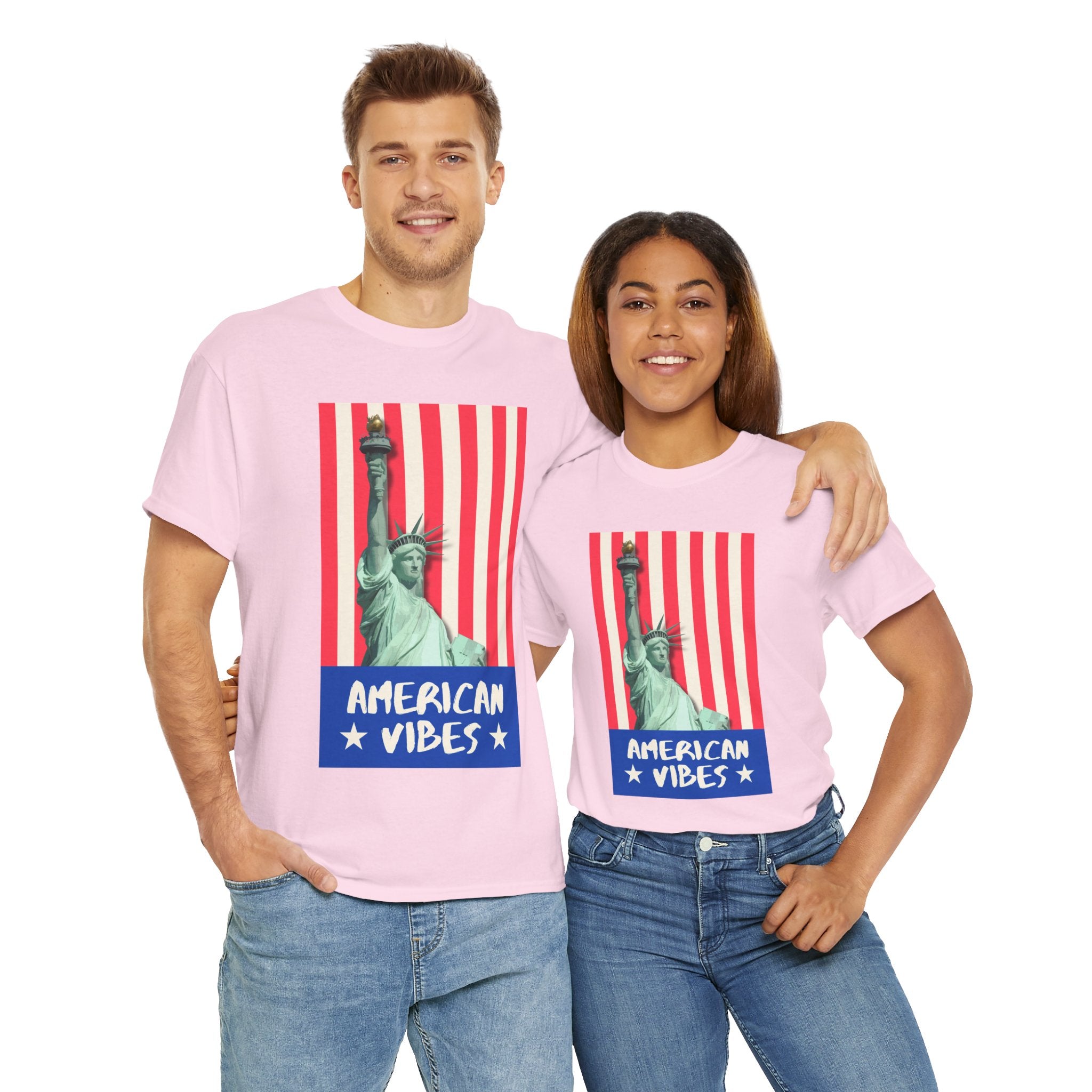 American Vibes Unisex Heavy Cotton Tee, Patriotic Shirt, Gift for Veterans, Independence Day Apparel, Summer Casual Wear