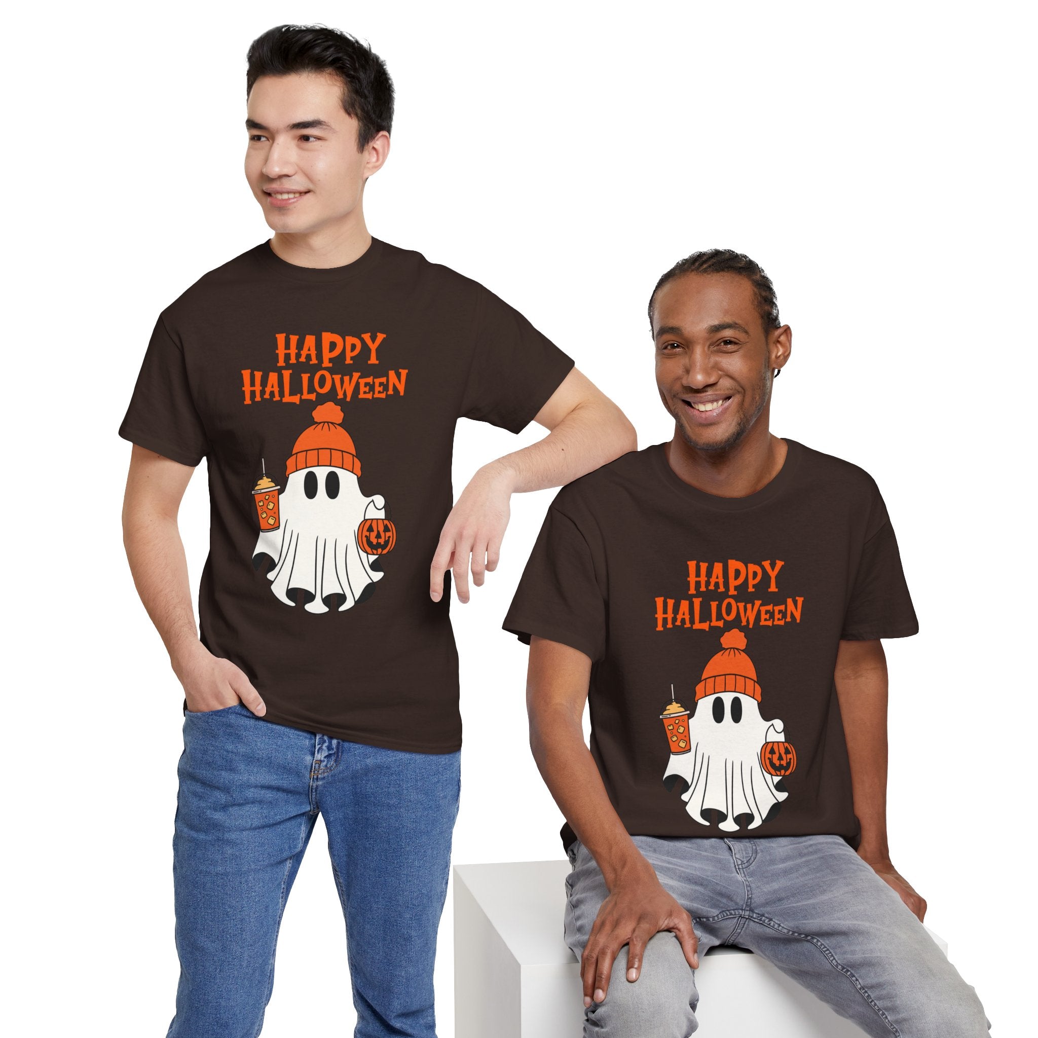 Happy Halloween Ghost Tee, Unisex Cotton T-Shirt, Halloween Apparel, Fall Fashion, Cute Halloween Gift, Ghost Tee