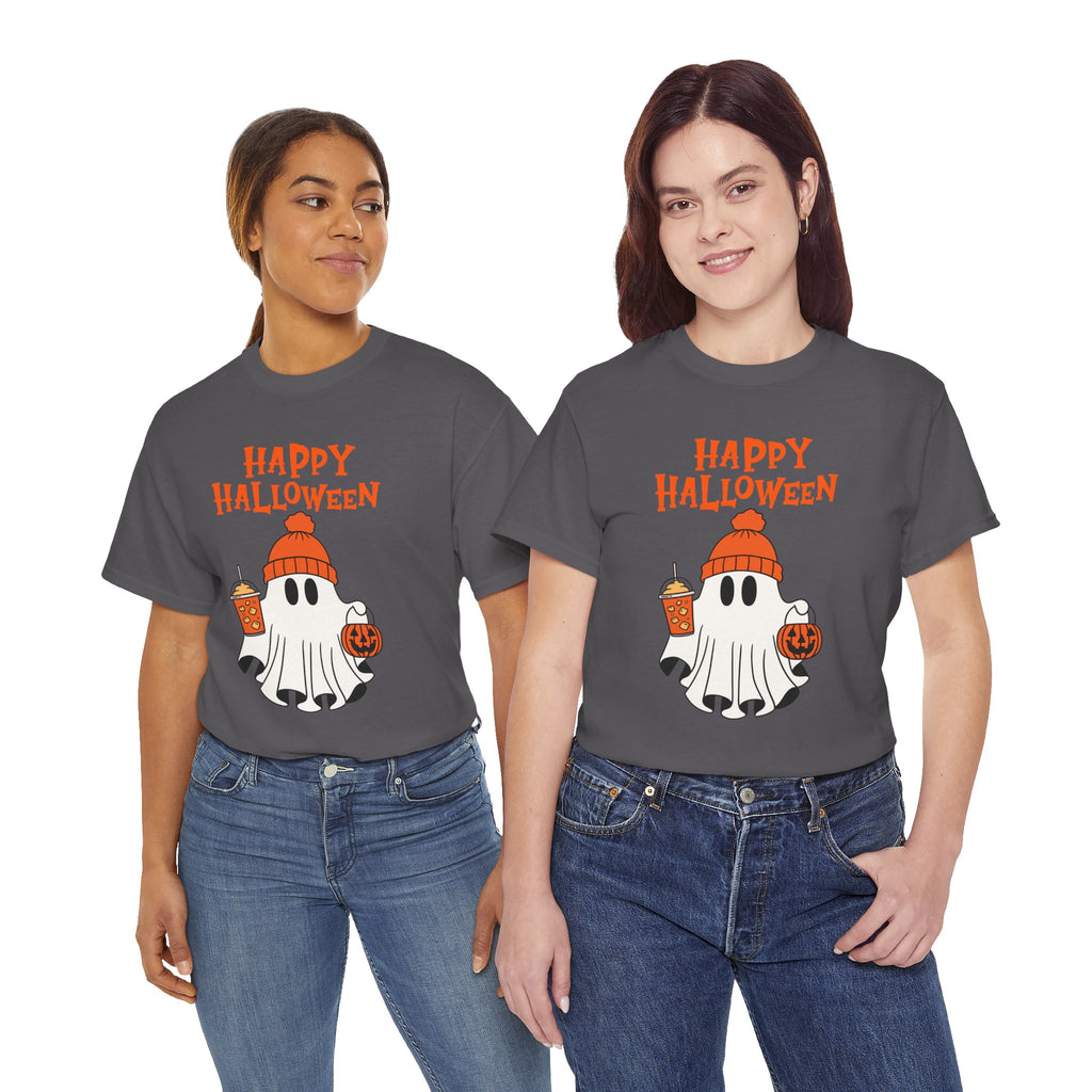 Happy Halloween Ghost Tee, Unisex Cotton T-Shirt, Halloween Apparel, Fall Fashion, Cute Halloween Gift, Ghost Tee