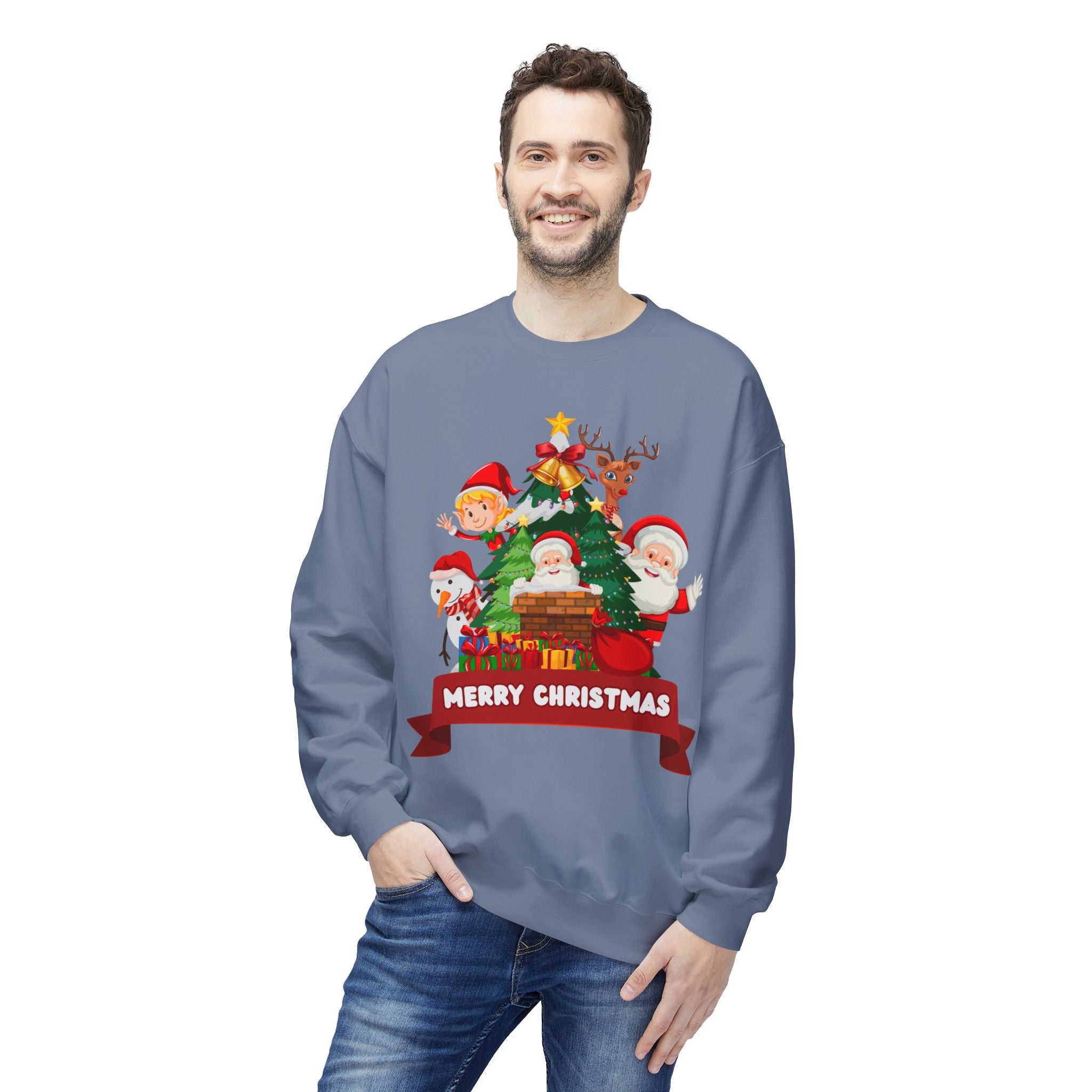 Festive Christmas Sweatshirt, Cozy Holiday Crewneck, Merry Christmas Gift, Family Matching Sweatshirt, Winter Apparel, Santa Design