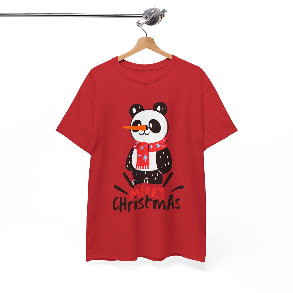 Cute Merry Christmas Panda Tee for Holiday Cheer, Unisex Cotton T-Shirt, Fun Gift for Him & Her, Christmas Apparel, Winter Gathering