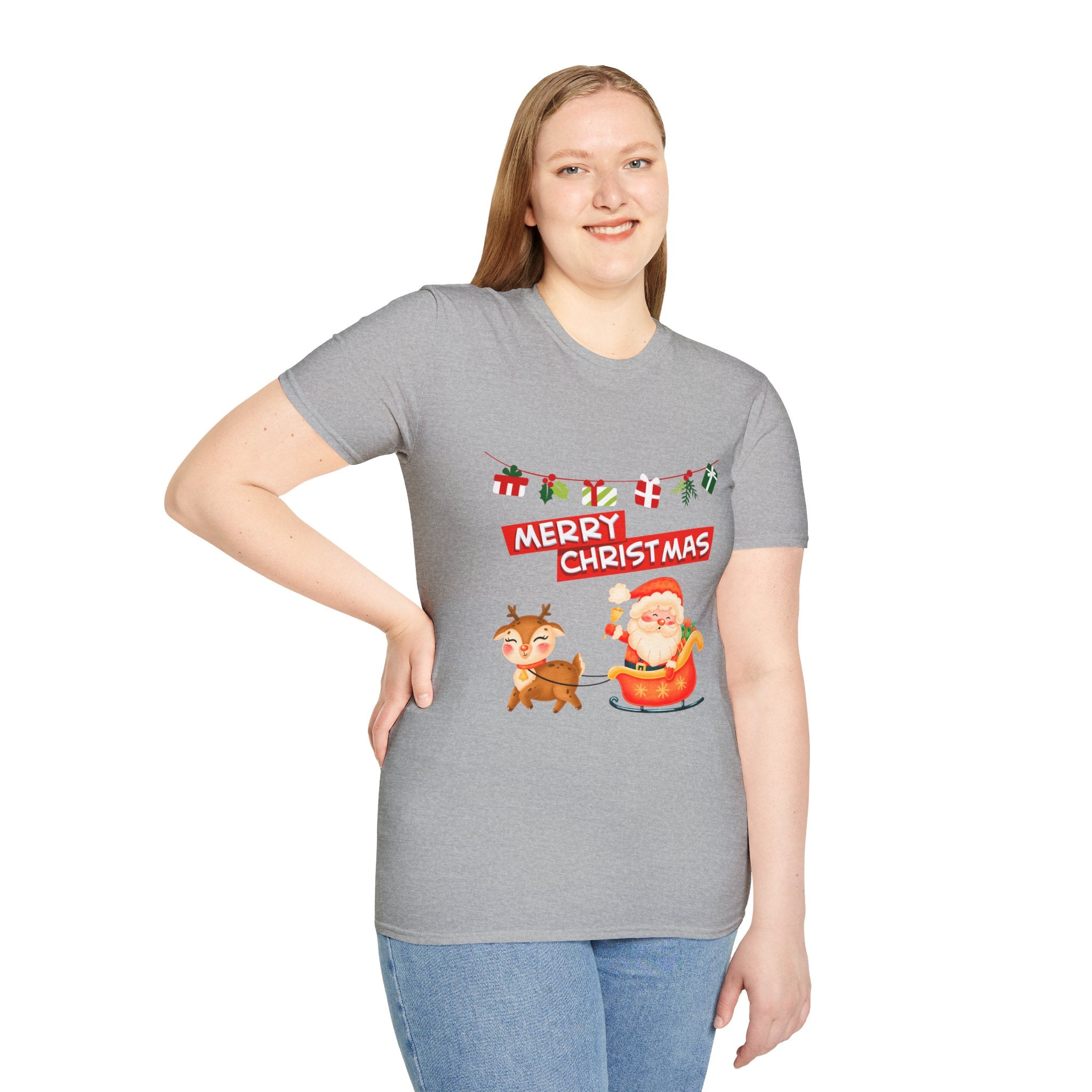 Christmas Cheer T-Shirt, Merry Christmas Tee, Festive Holiday Shirt, Unisex Christmas Apparel, Santa and Reindeer Design