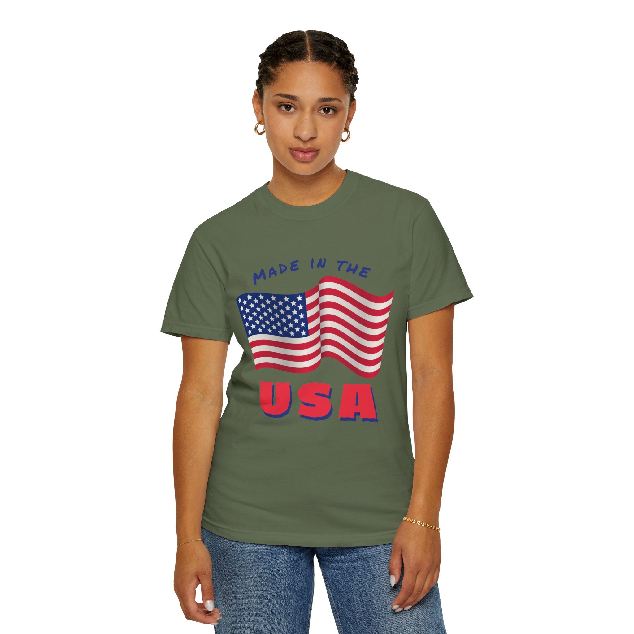 Patriotic T-Shirt for Celebrations, Made in the USA Tee, Unisex Garment-Dyed Shirt, July 4th Apparel, Red White Blue Tee