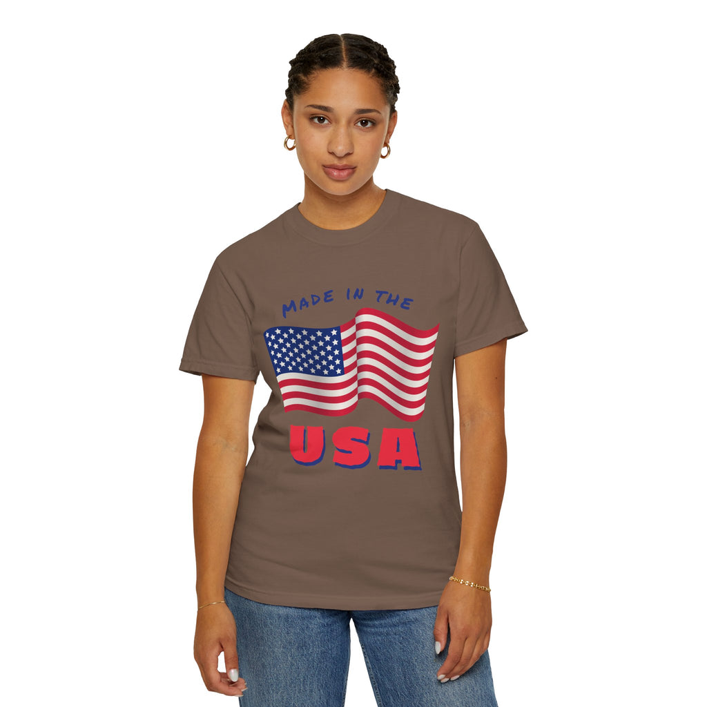 Patriotic T-Shirt for Celebrations, Made in the USA Tee, Unisex Garment-Dyed Shirt, July 4th Apparel, Red White Blue Tee