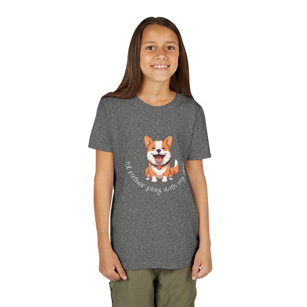 Youth Dog Lover Tee, Kids Corgi Shirt, Playful Dog T-Shirt, Pet Lover Gift, Children's Animal Apparel