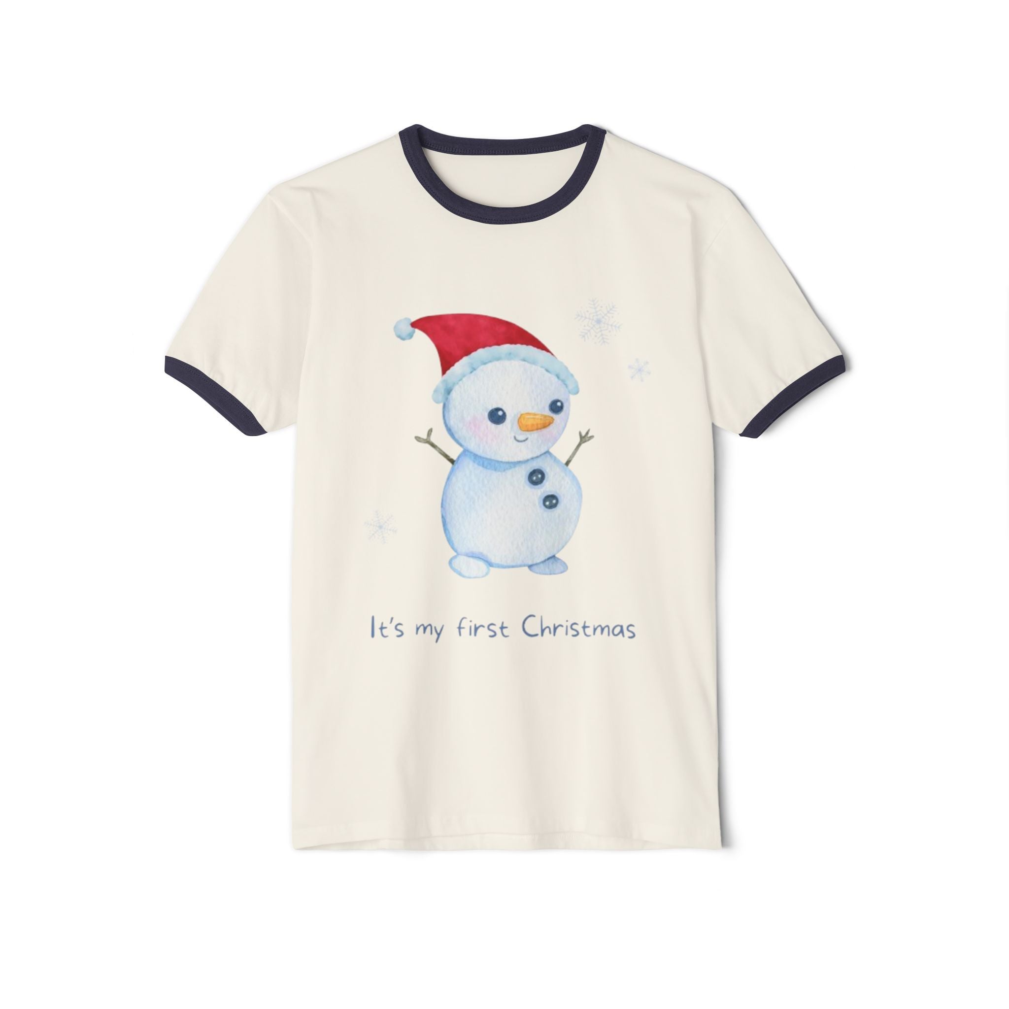 Snowman First Christmas T-Shirt, Cute Holiday Tee, Baby's 1st Christmas Outfit, Unisex Cotton Ringer Shirt, Christmas Gift for Kids