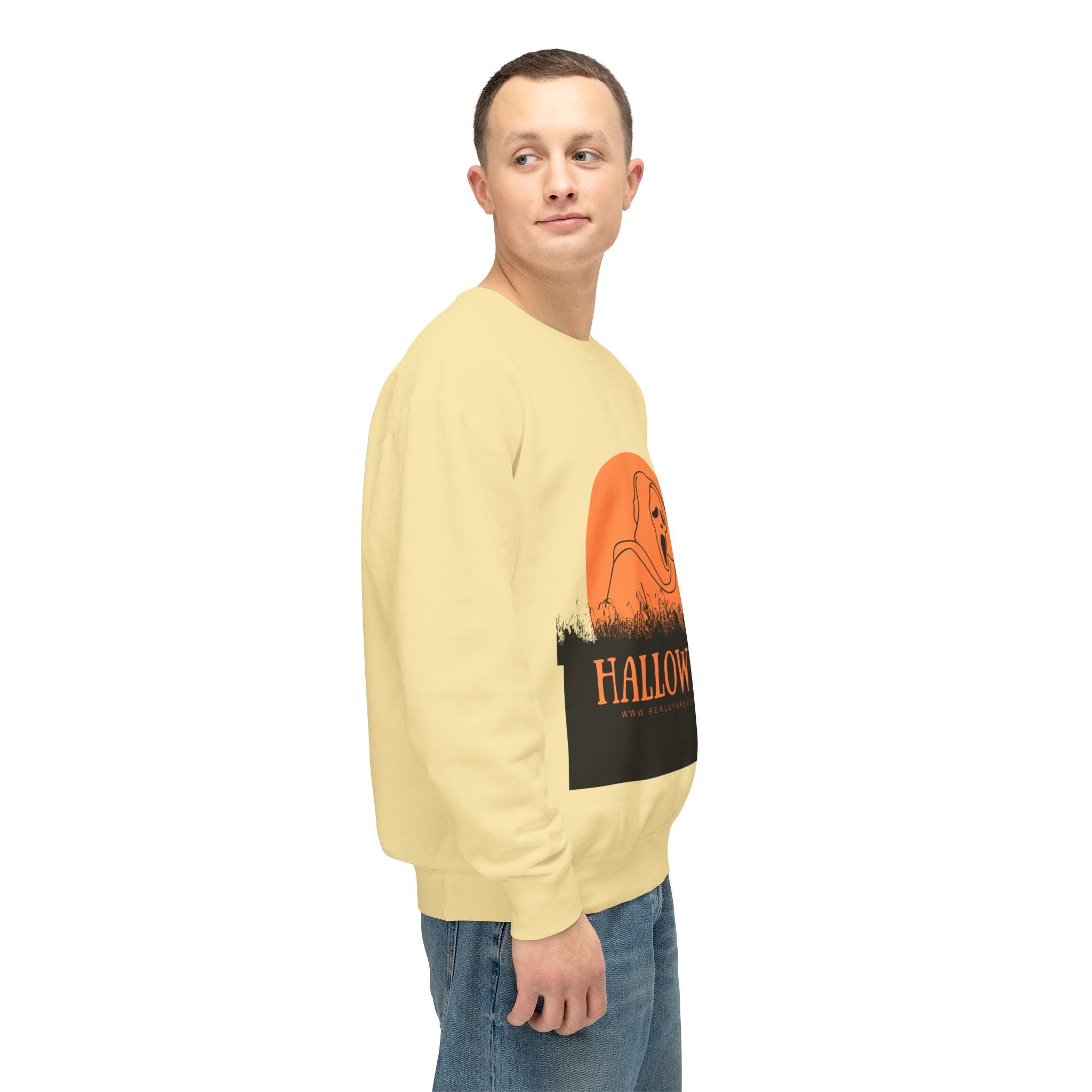 Halloween Ghost Unisex Lightweight Crewneck Sweatshirt, Fall Fashion, Cozy Gift, Halloween Party, Spooky Season Apparel