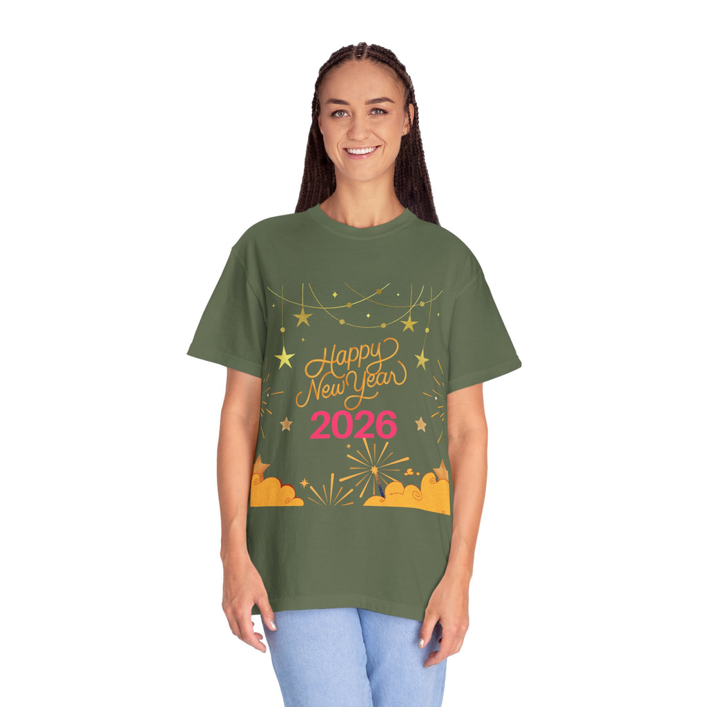 New Year Celebration T-Shirt | Unisex Garment-Dyed Tee with Happy New Year 2026 Design, Festive Apparel, Holiday Gift, Party Wear