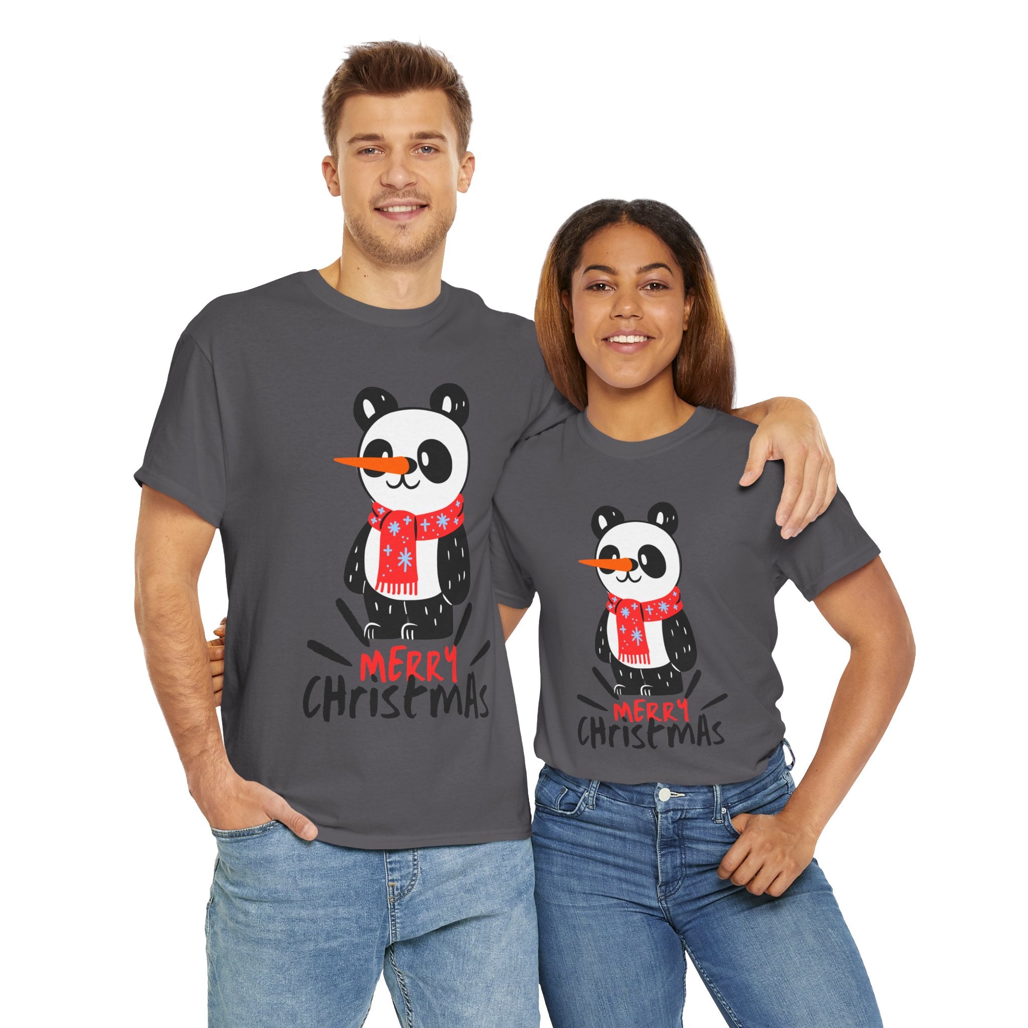 Cute Merry Christmas Panda Tee for Holiday Cheer, Unisex Cotton T-Shirt, Fun Gift for Him & Her, Christmas Apparel, Winter Gathering